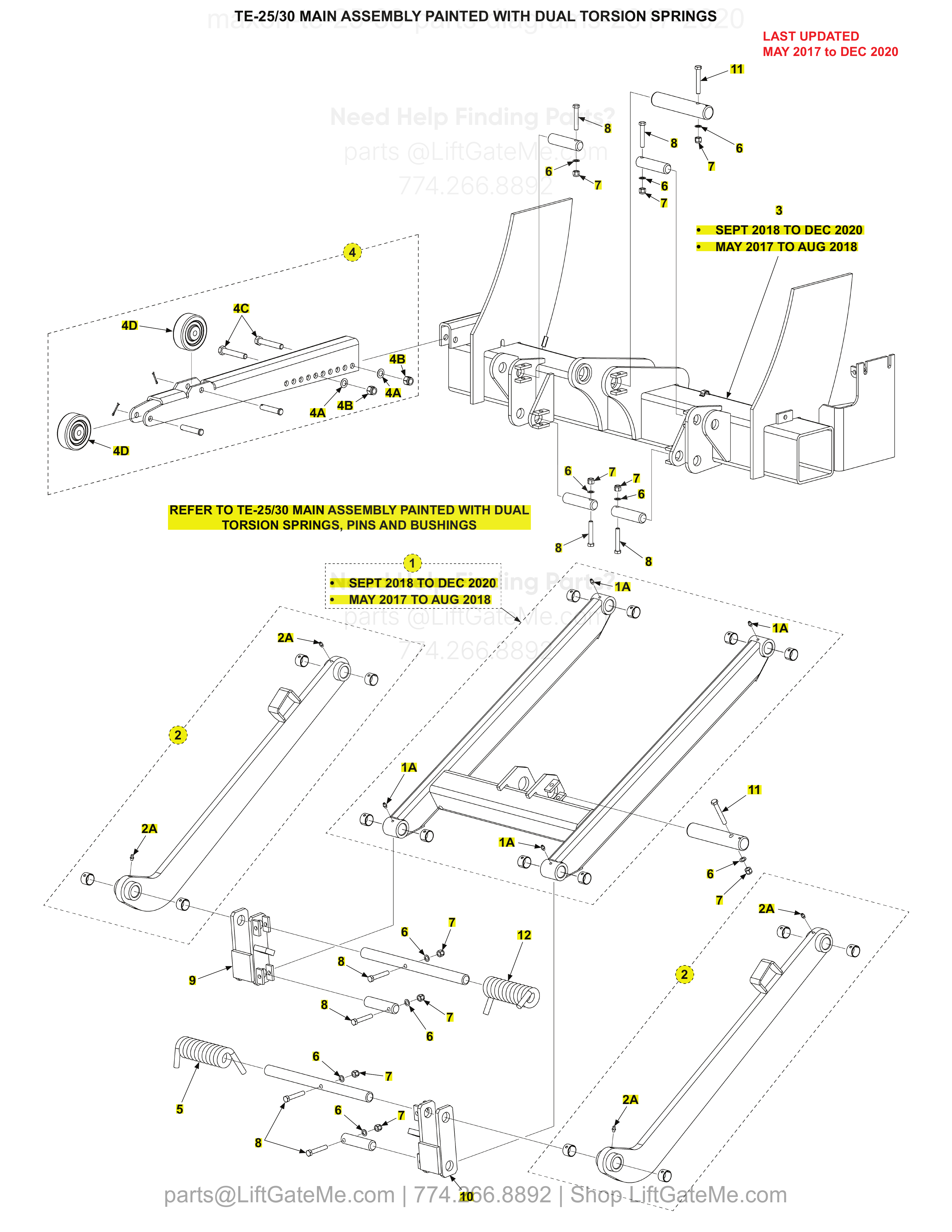 TE-25/30 MAIN ASSEMBLY PAINTED WITH DUAL TORSION SPRINGS diagram