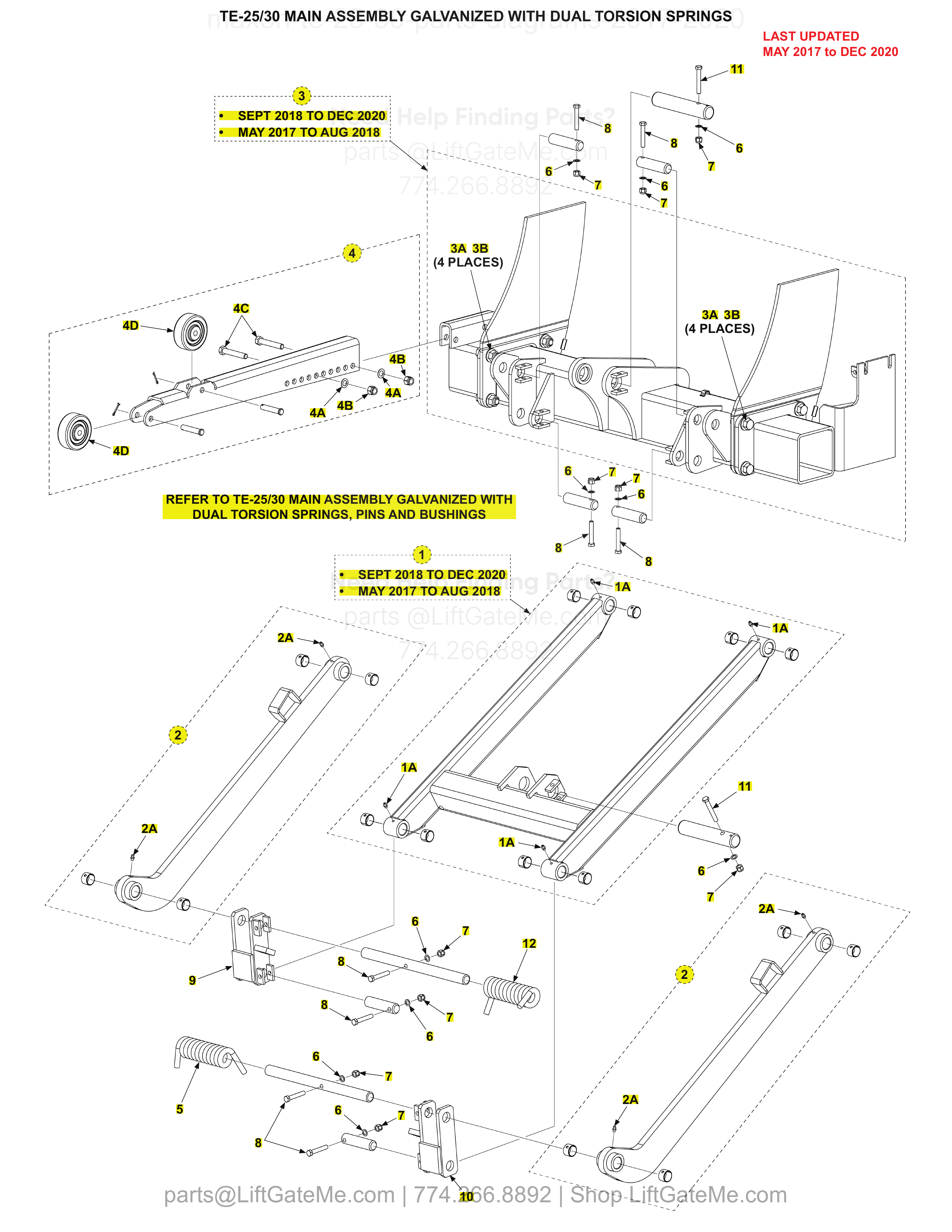 TE-25/30 MAIN ASSEMBLY GALVANIZED WITH DUAL TORSION SPRINGS diagram