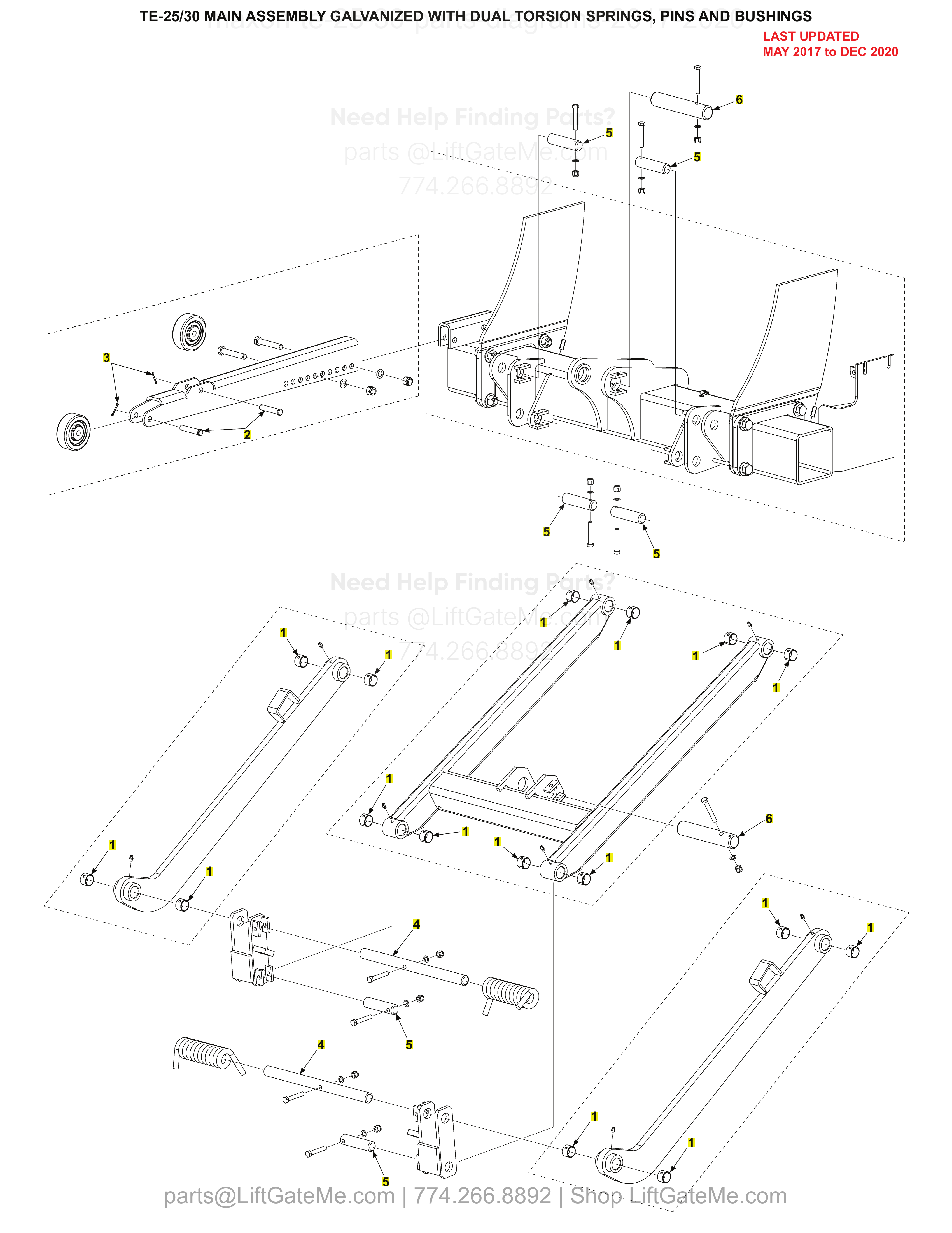 TE-25/30 MAIN ASSEMBLY GALVANIZED WITH DUAL TORSION SPRINGS, PINS AND BUSHINGS diagram