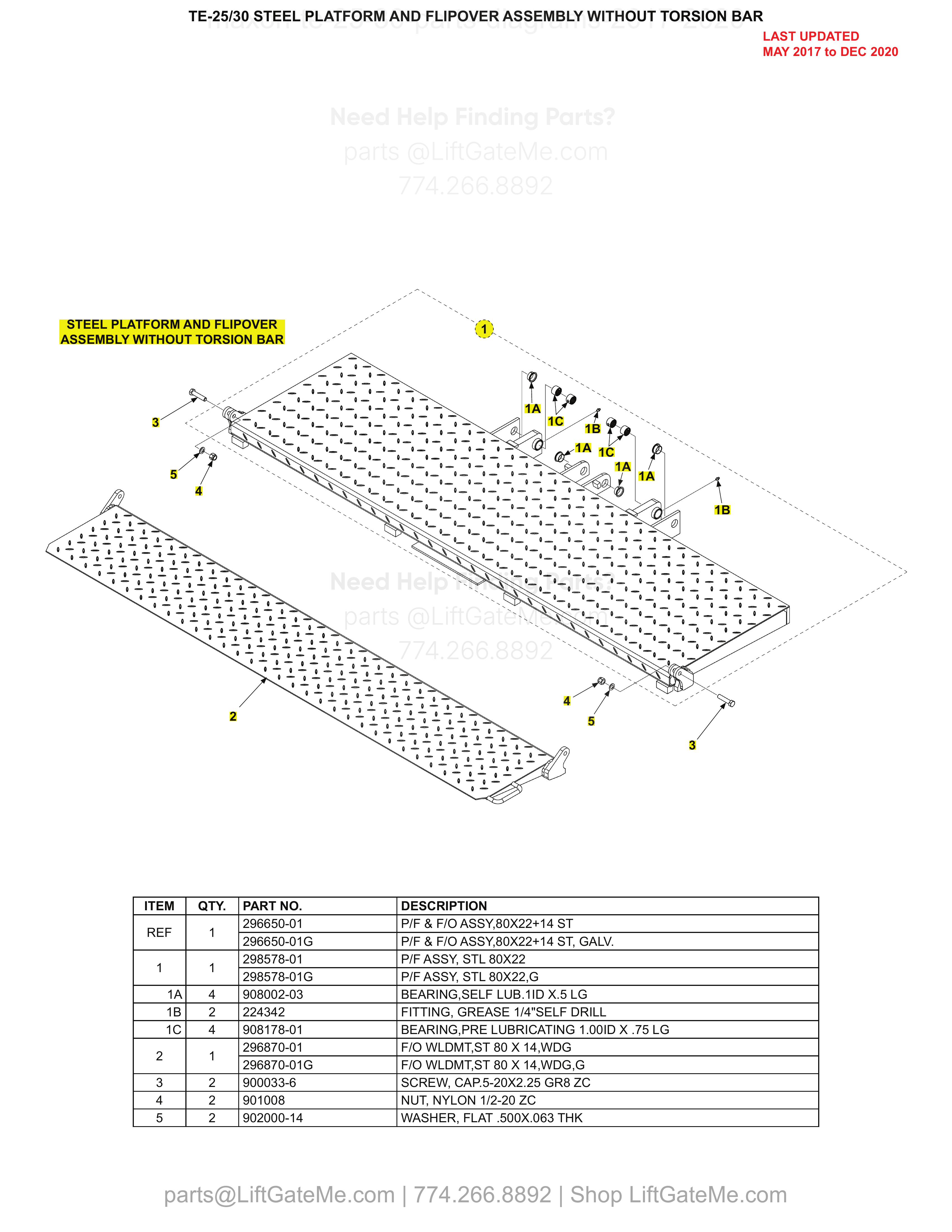 TE-25/30 STEEL PLATFORM AND FLIPOVER ASSEMBLY WITHOUT TORSION BAR diagram