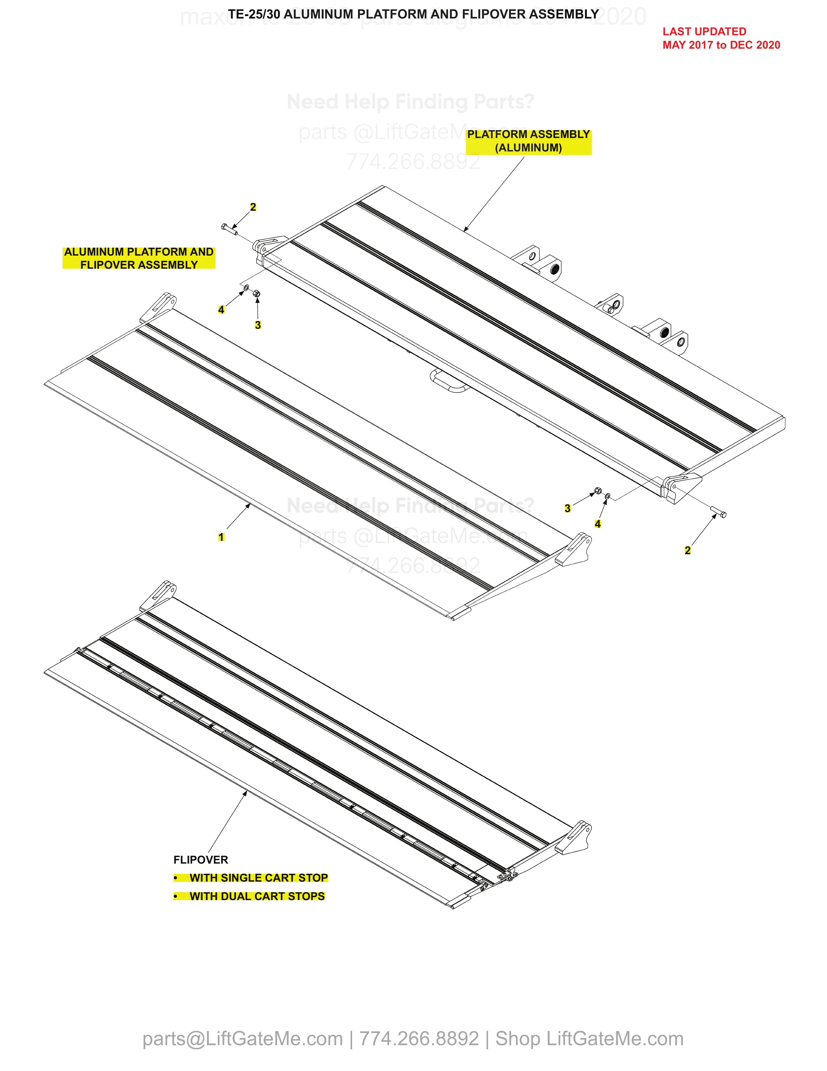ALUMINUM PLATFORM AND FLIPOVER ASSEMBLY diagram