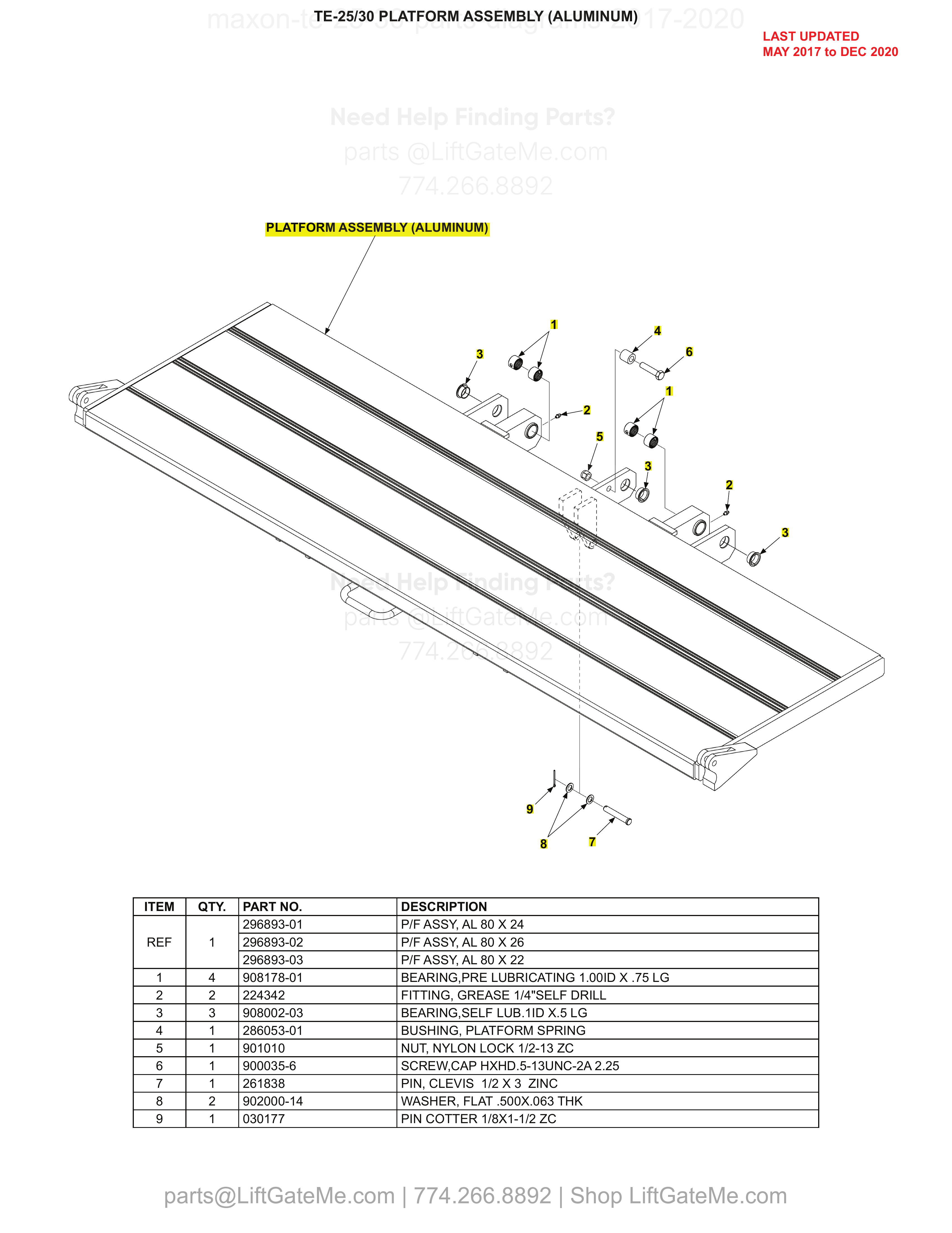 TE-25/30 PLATFORM ASSEMBLY (ALUMINUM) diagram