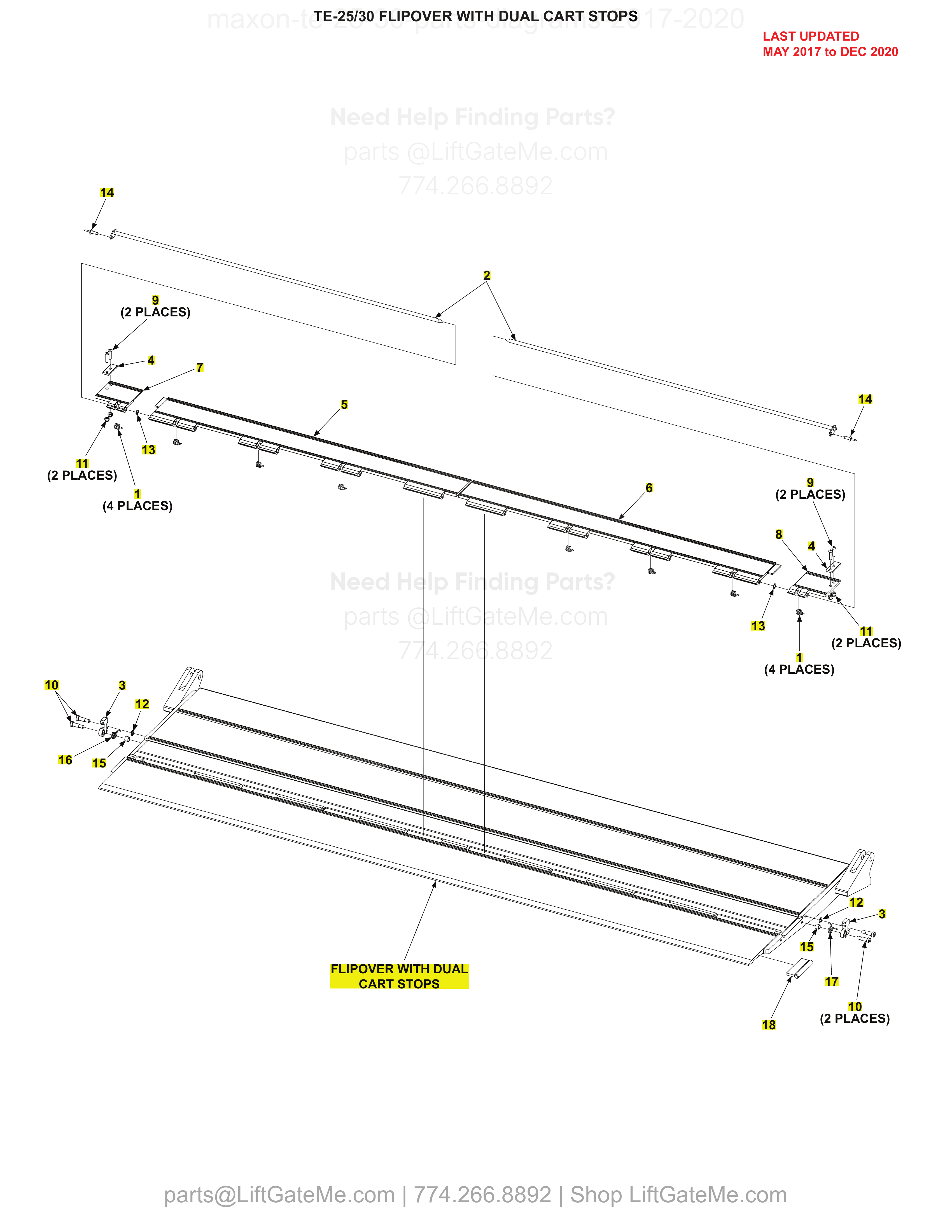TE-25/30 FLIPOVER WITH DUAL CART STOPS diagram