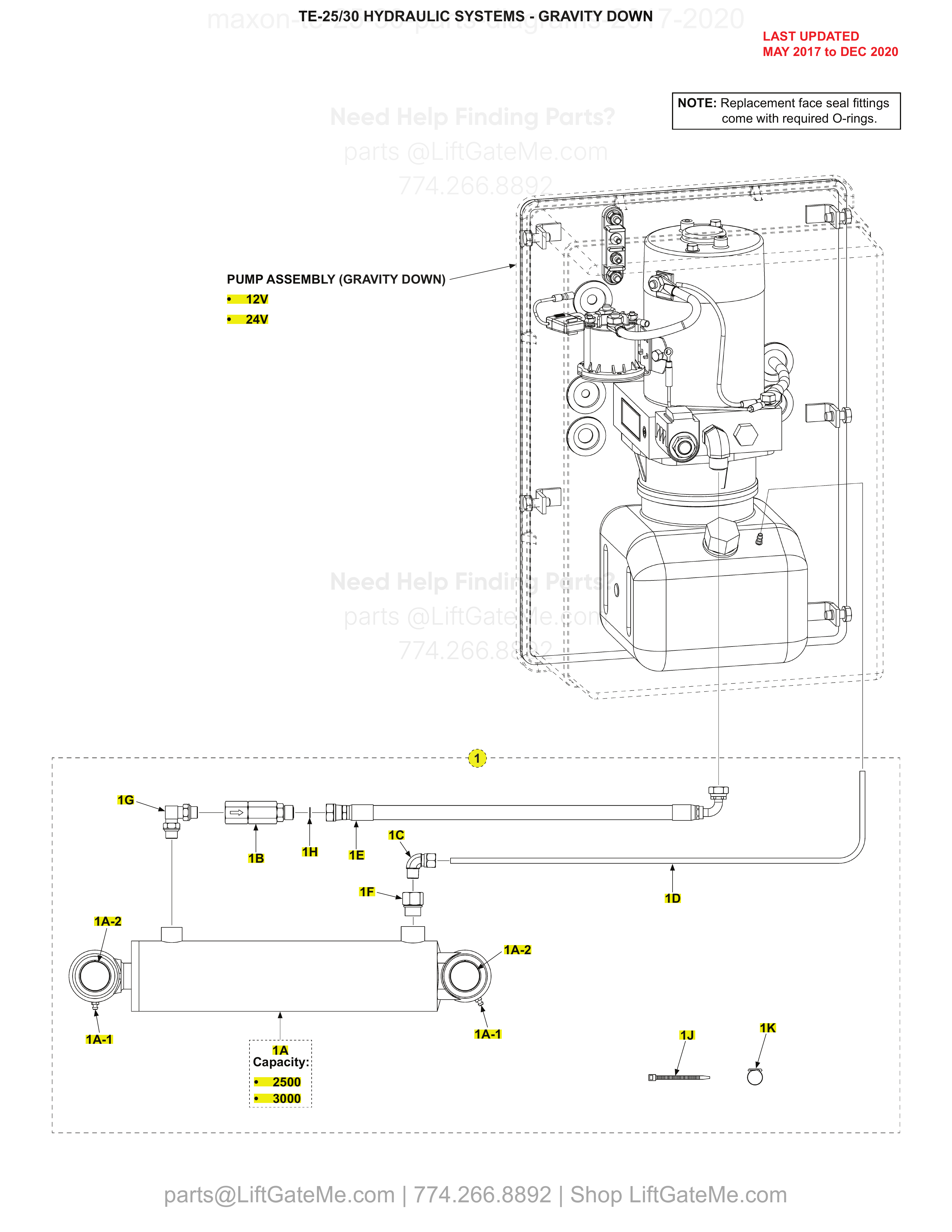 TE-25/30 HYDRAULIC SYSTEMS - GRAVITY DOWN diagram
