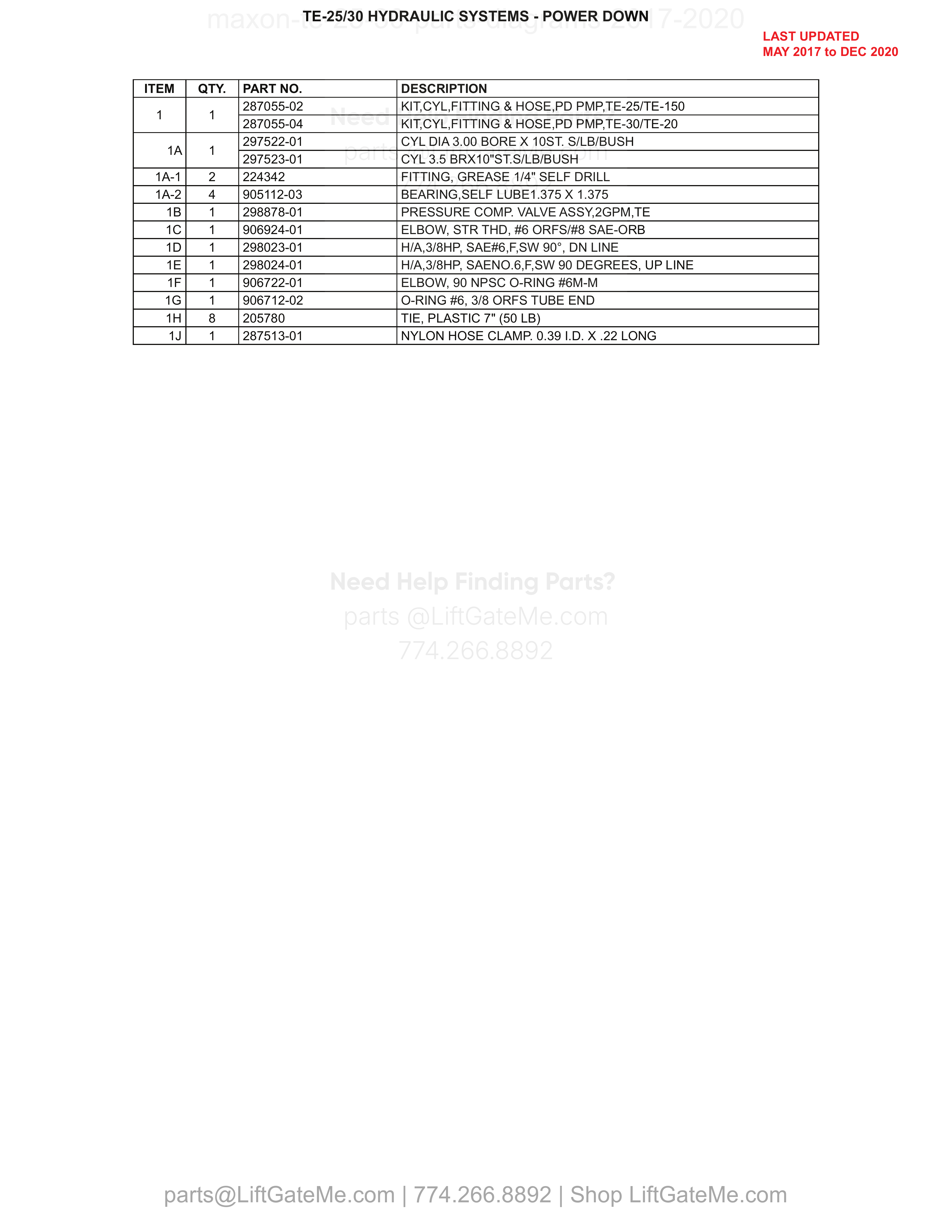 PUMP ASSEMBLY (POWER DOWN) parts table