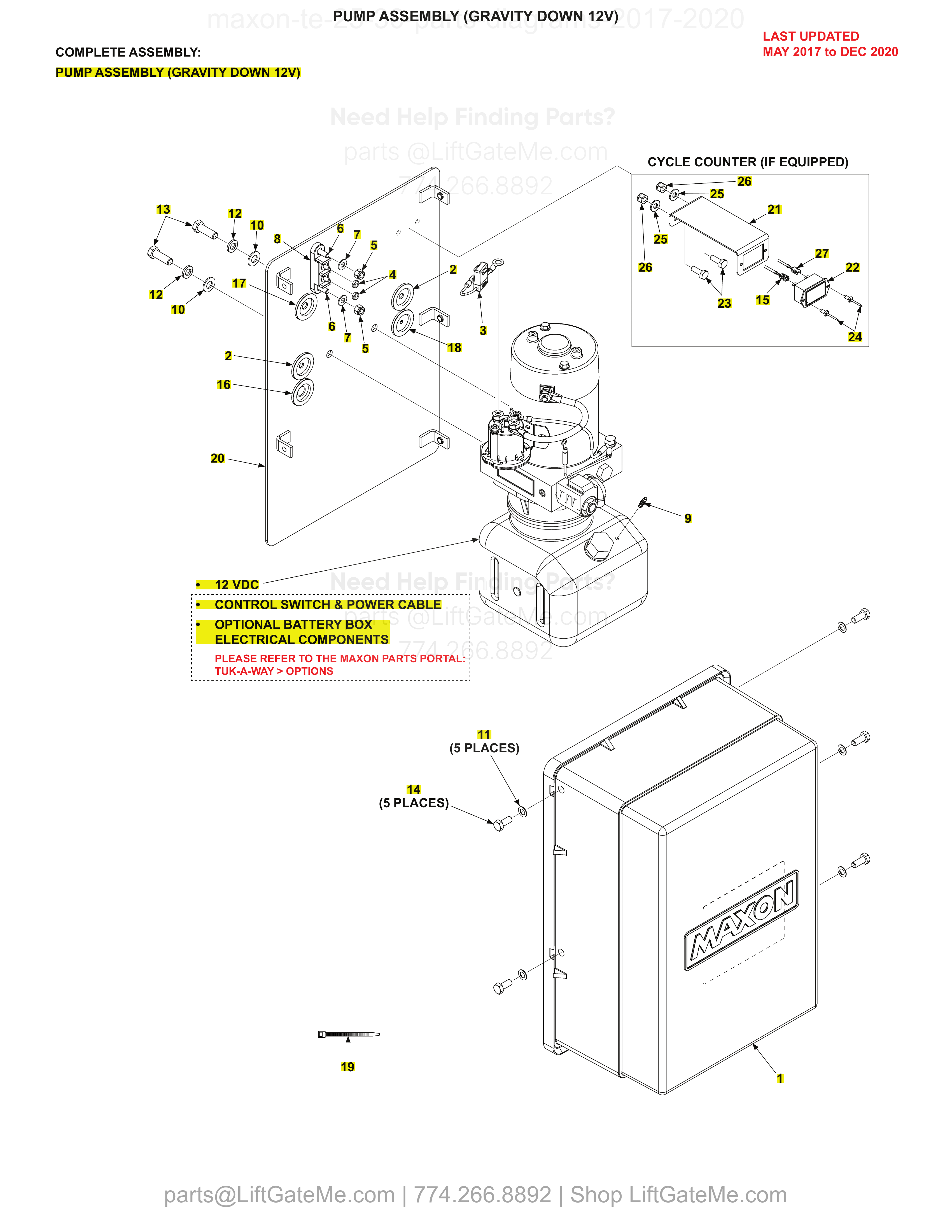 PUMP ASSEMBLY (GRAVITY DOWN 12V) diagram