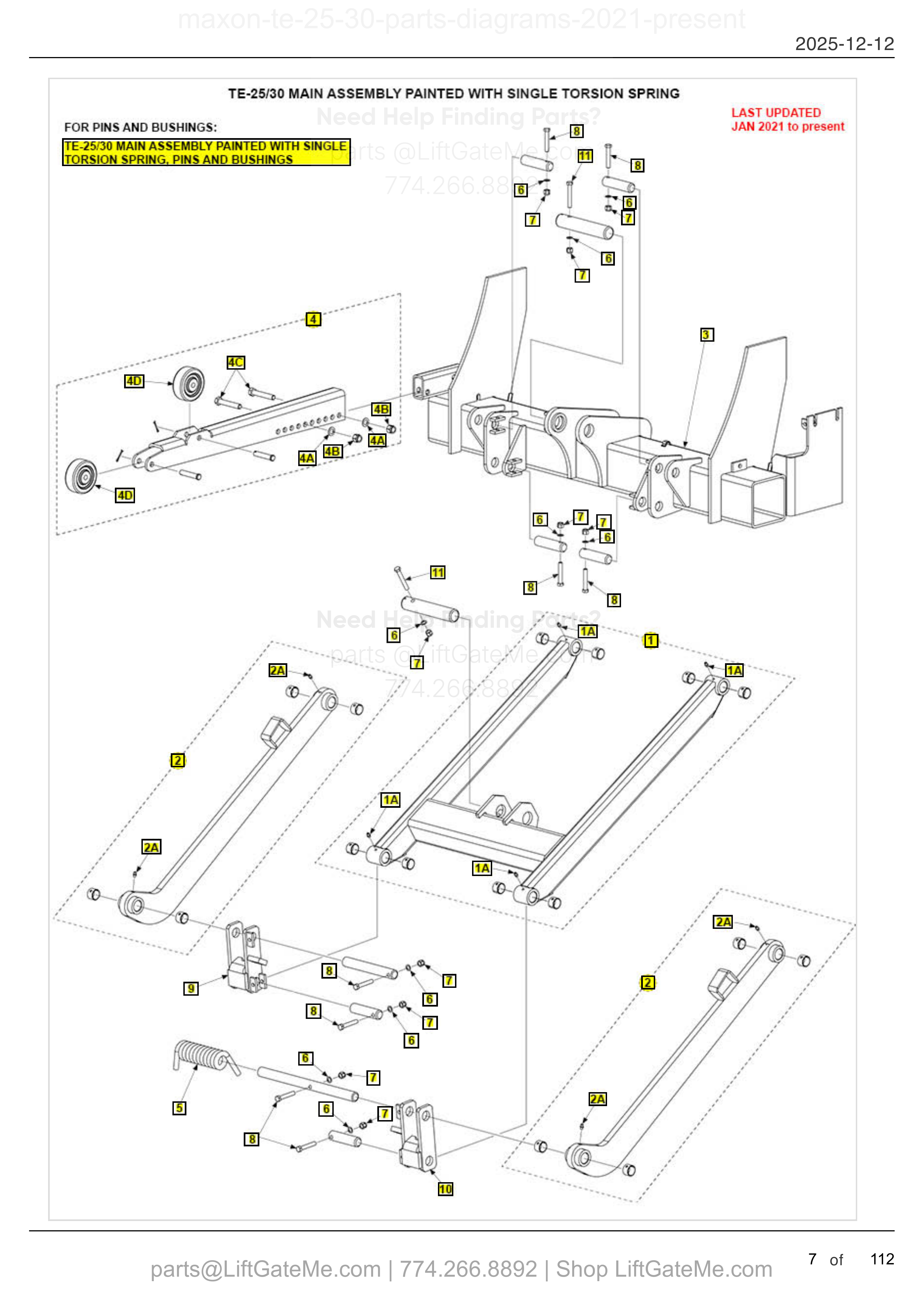 TE-25/30 MAIN ASSEMBLY PAINTED WITH SINGLE TORSION SPRING diagram