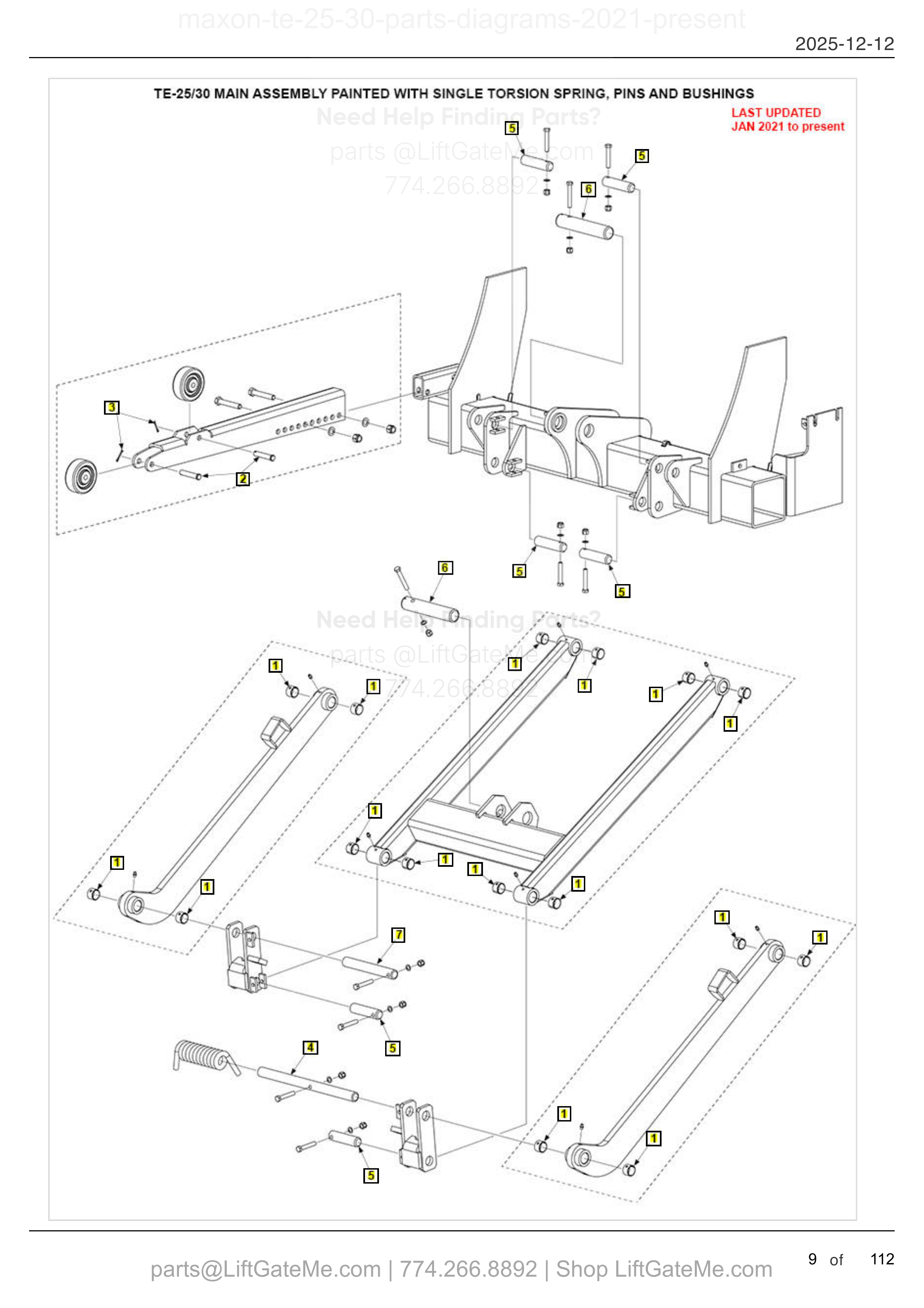 TE-25/30 MAIN ASSEMBLY PAINTED WITH SINGLE TORSION SPRING, PINS AND BUSHINGS diagram
