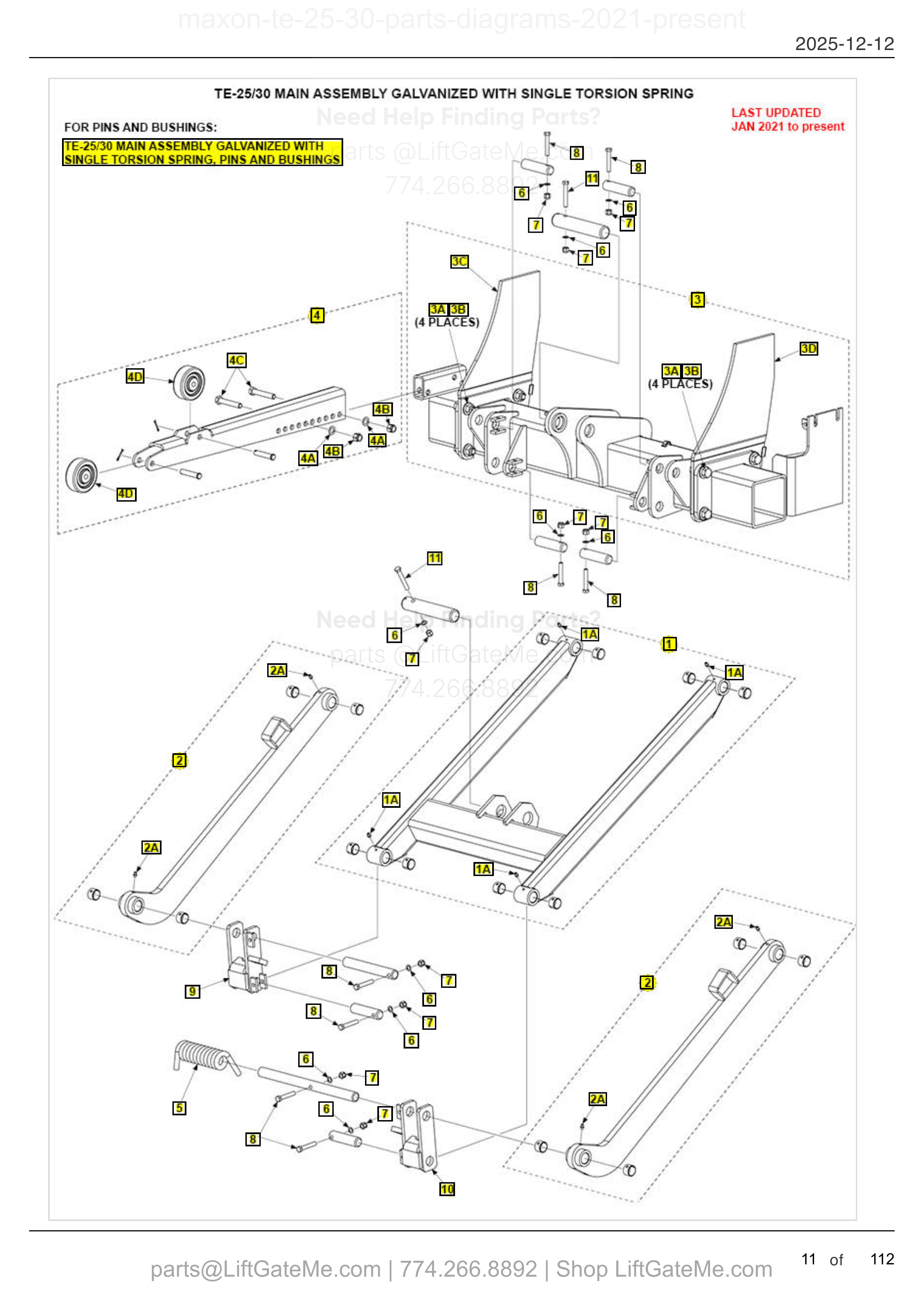 TE-25/30 MAIN ASSEMBLY GALVANIZED WITH SINGLE TORSION SPRING diagram