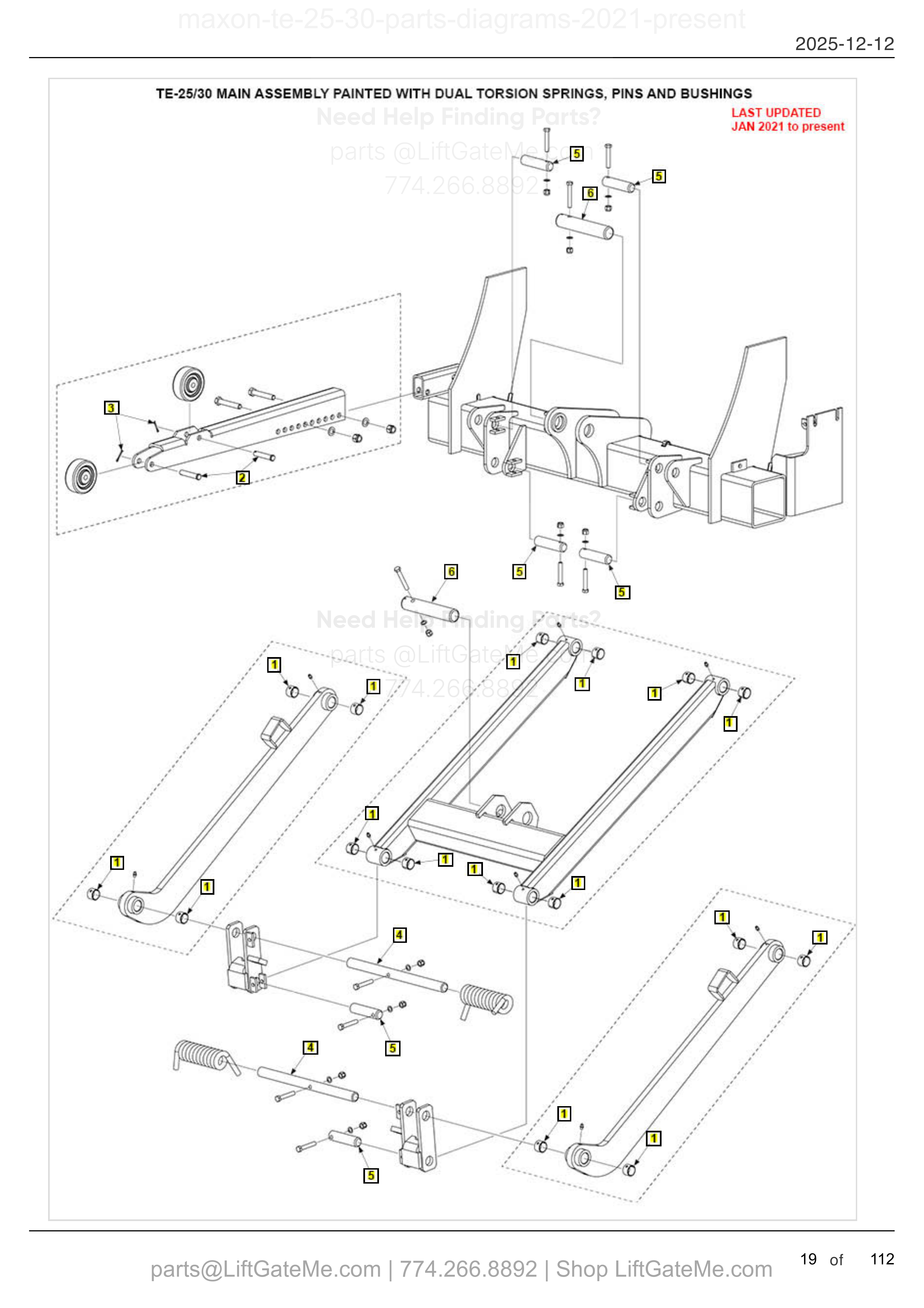 TE-25/30 MAIN ASSEMBLY PAINTED WITH DUAL TORSION SPRINGS, PINS AND BUSHINGS diagram
