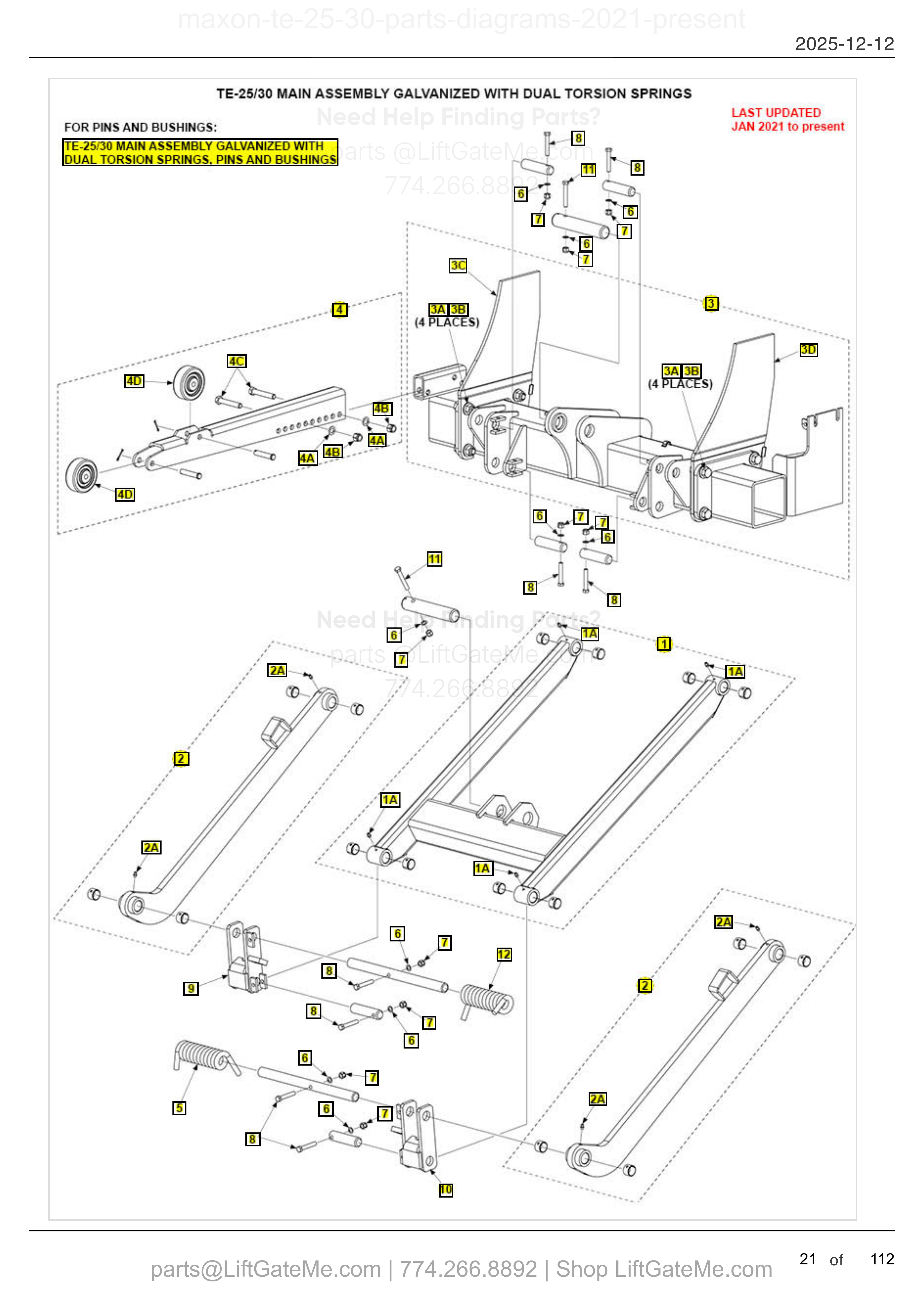 TE-25/30 MAIN ASSEMBLY GALVANIZED WITH DUAL TORSION SPRINGS diagram