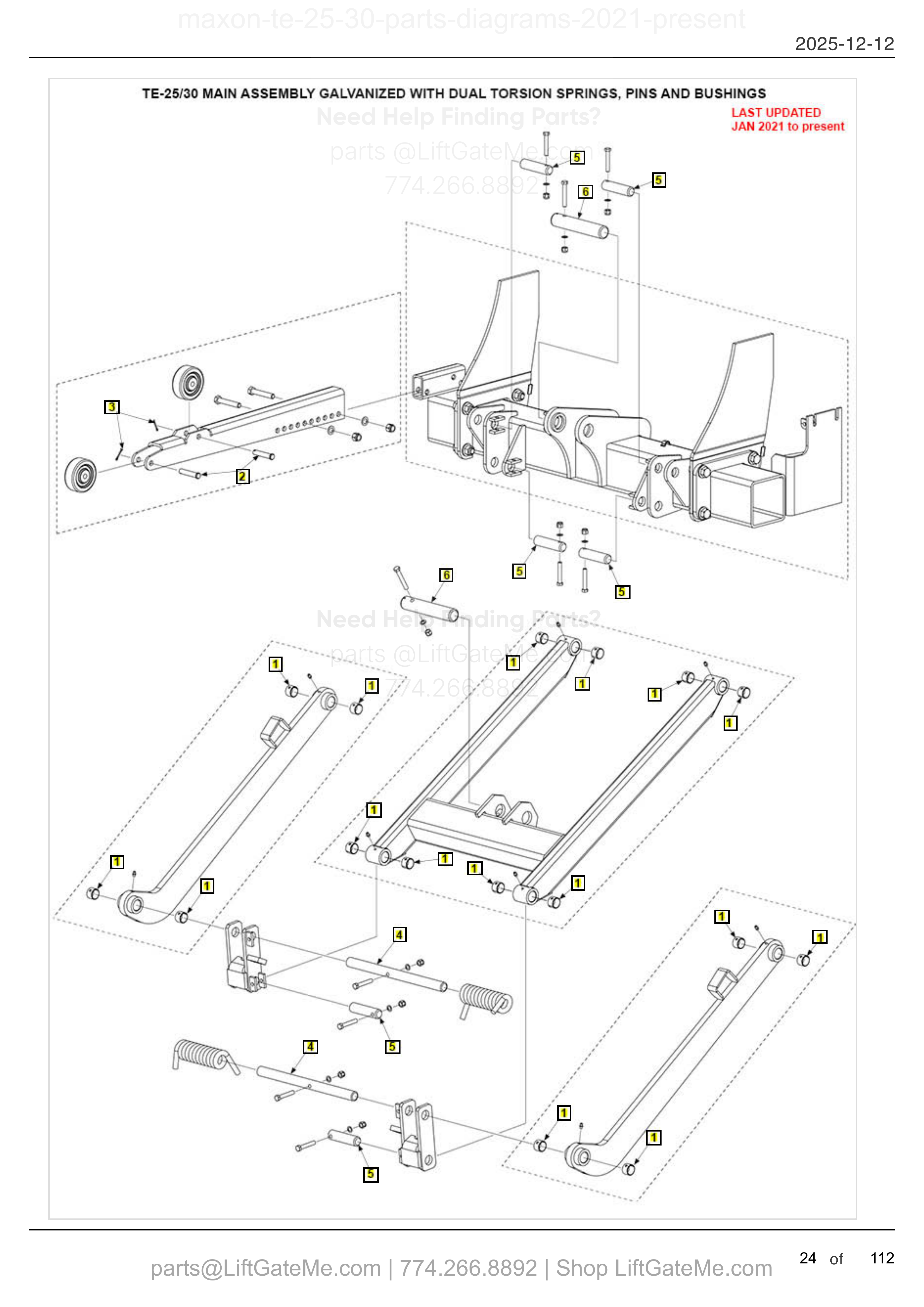 TE-25/30 MAIN ASSEMBLY GALVANIZED WITH DUAL TORSION SPRINGS, PINS AND BUSHINGS diagram