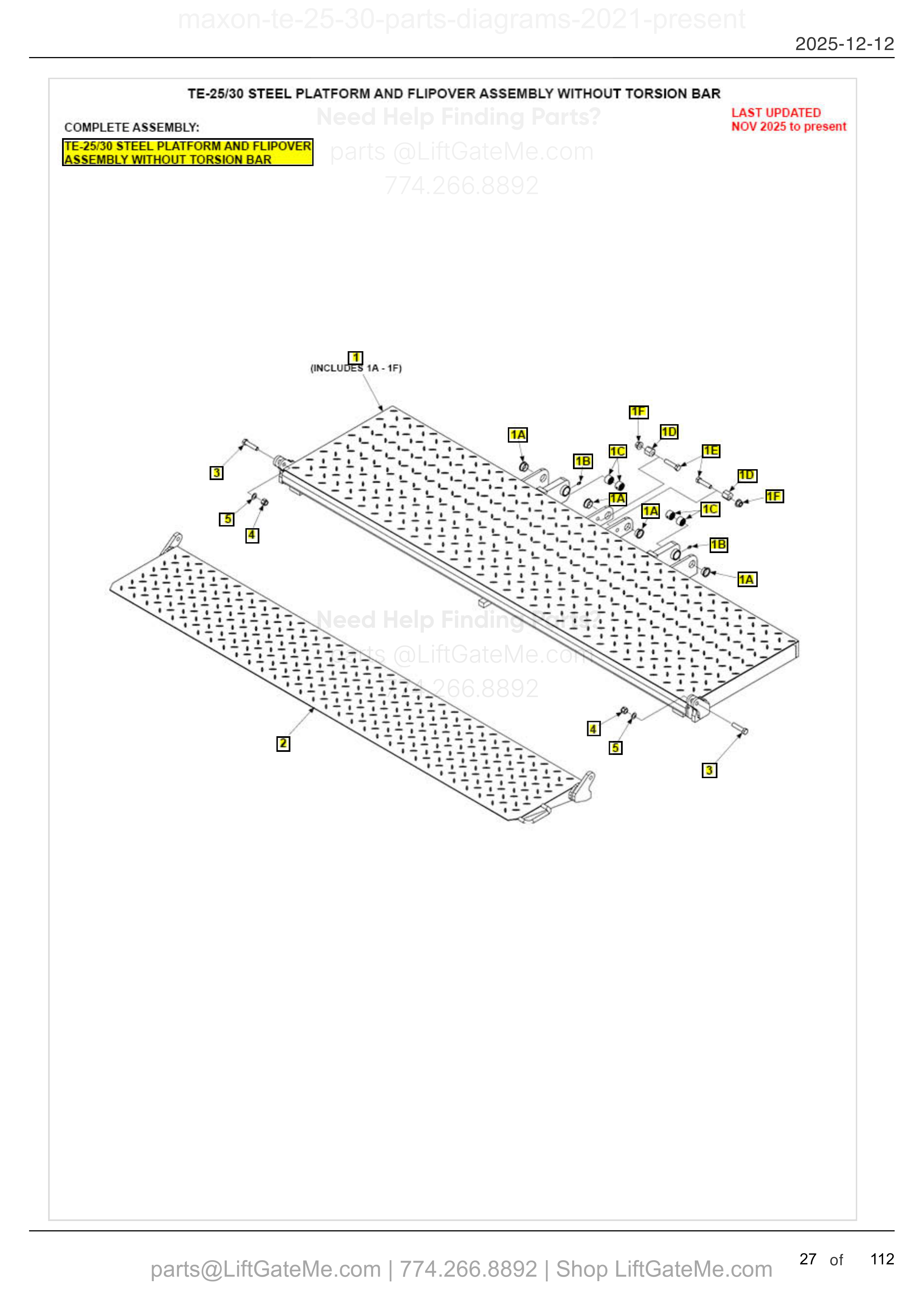 TE-25/30 STEEL PLATFORM AND FLIPOVER ASSEMBLY WITHOUT TORSION BAR diagram