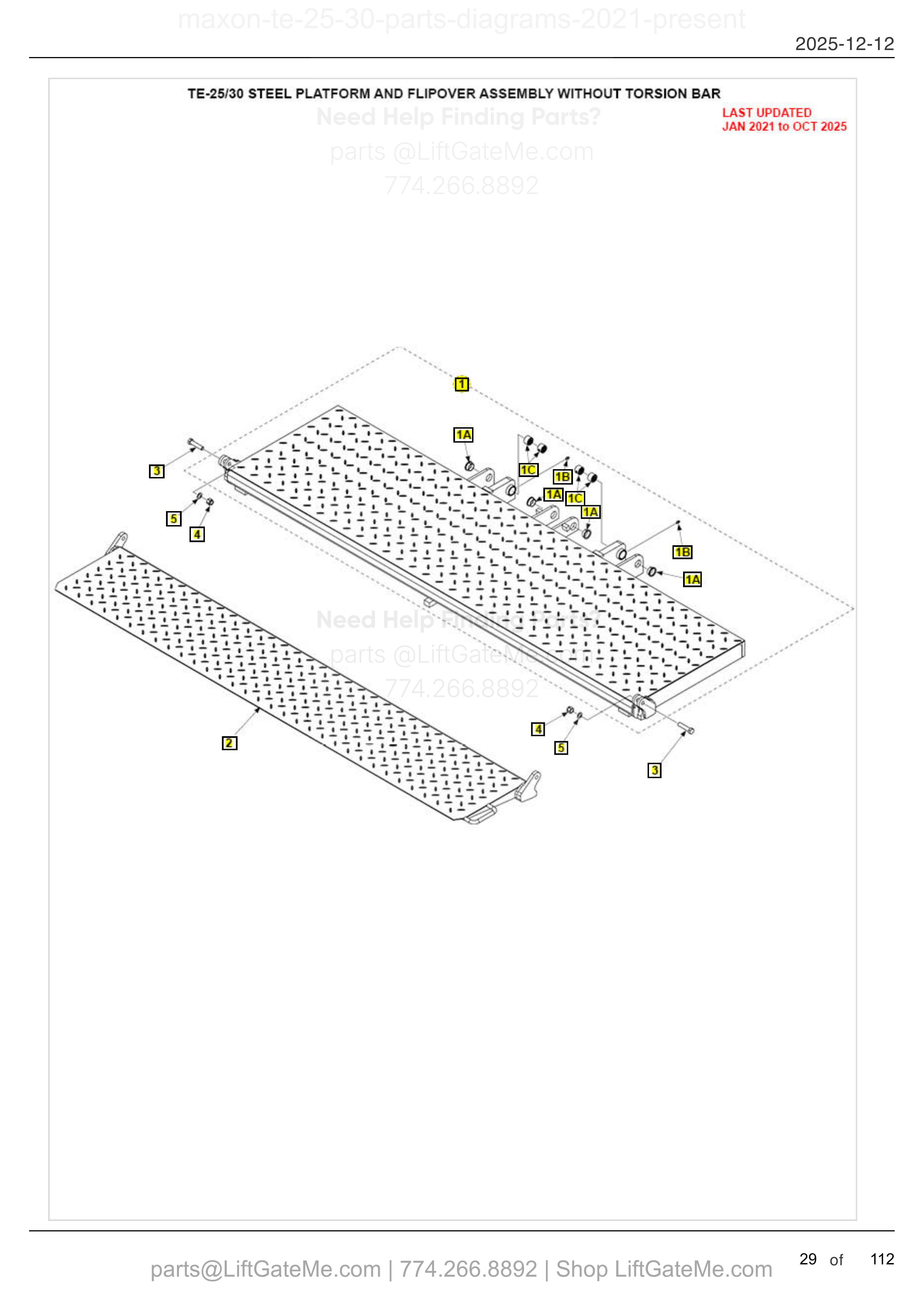 TE-25/30 STEEL PLATFORM AND FLIPOVER ASSEMBLY WITHOUT TORSION BAR diagram