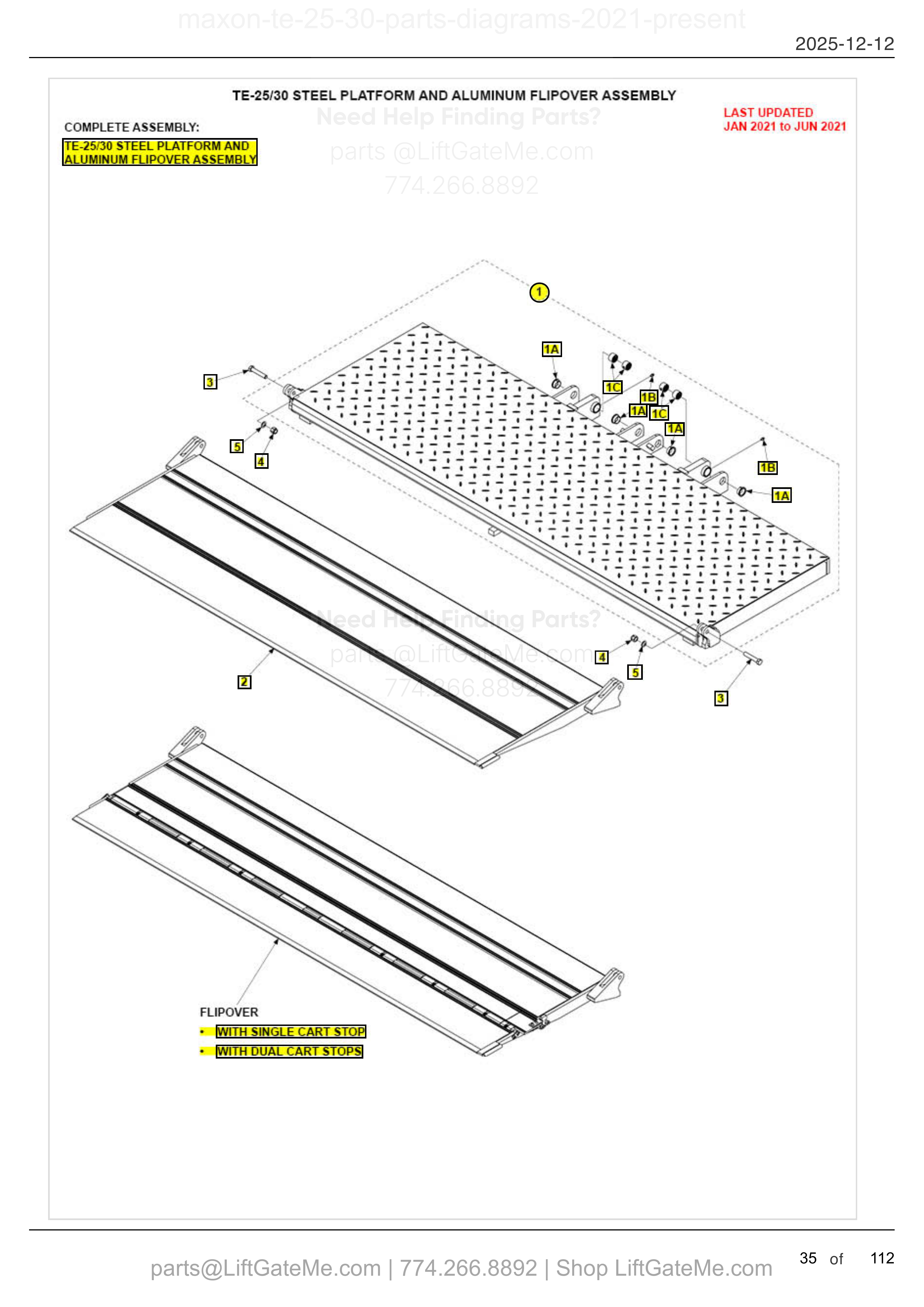 TE-25/30 STEEL PLATFORM AND ALUMINUM FLIPOVER ASSEMBLY diagram