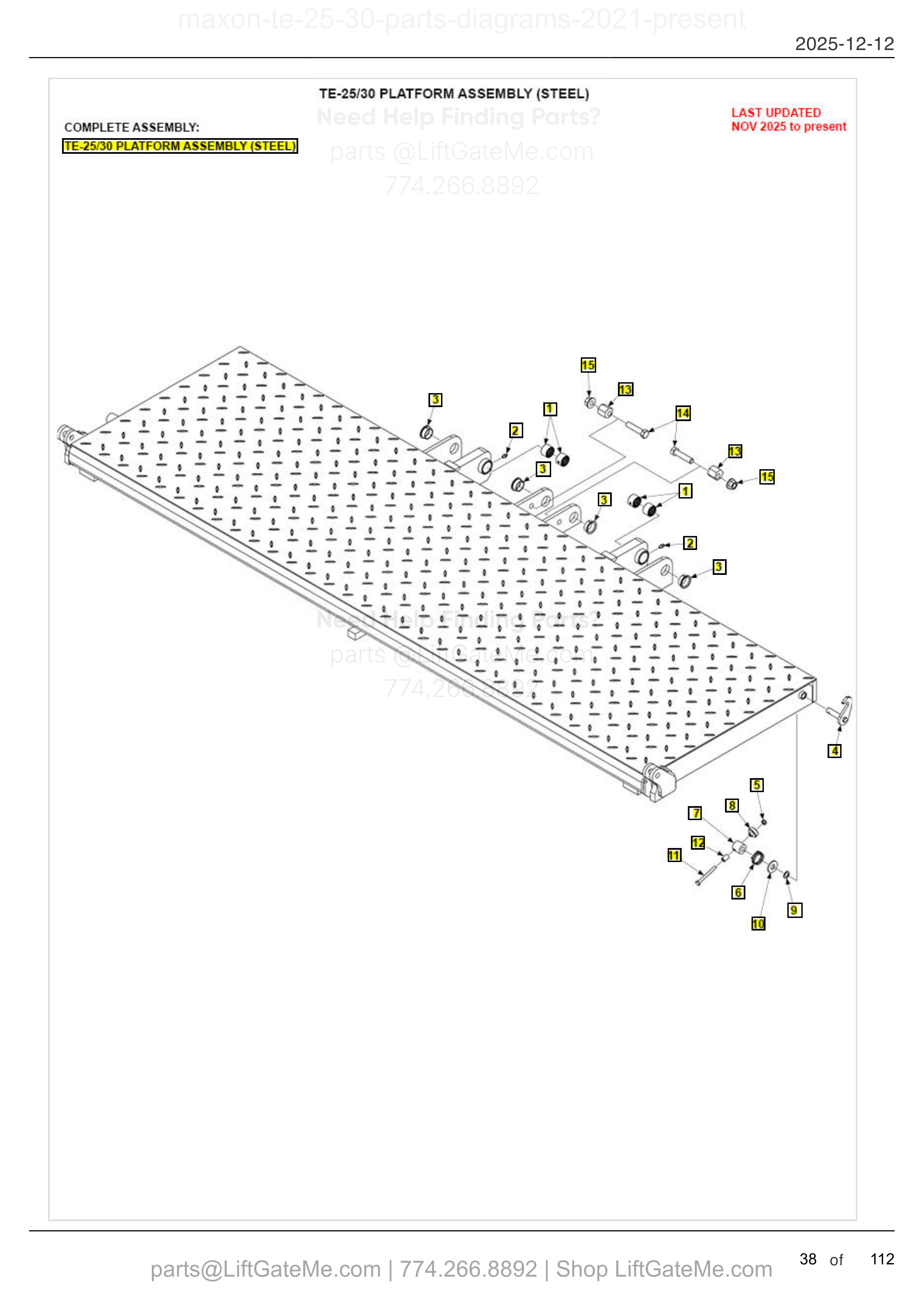 TE-25/30 PLATFORM ASSEMBLY (STEEL) diagram
