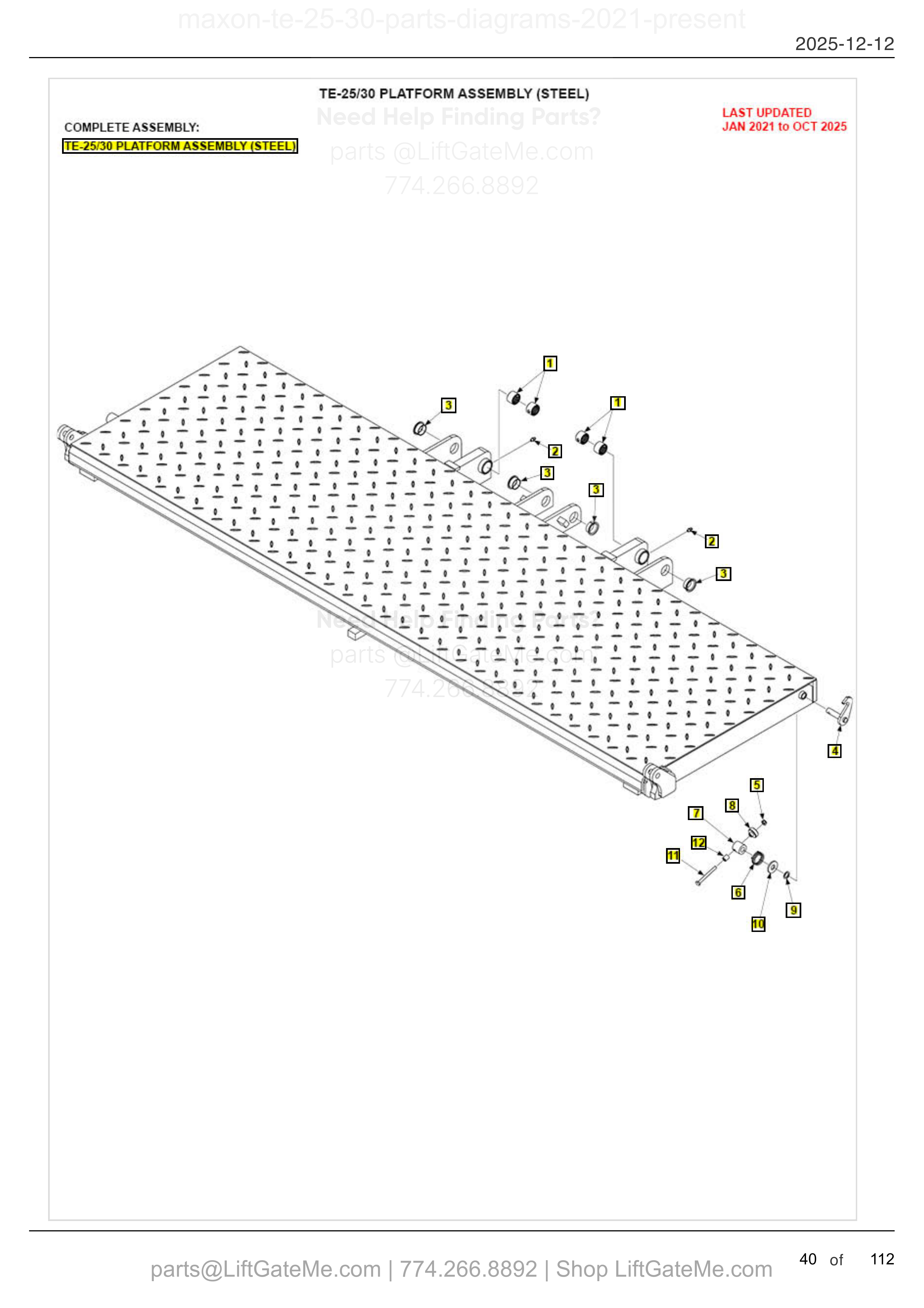 TE-25/30 PLATFORM ASSEMBLY (STEEL) diagram