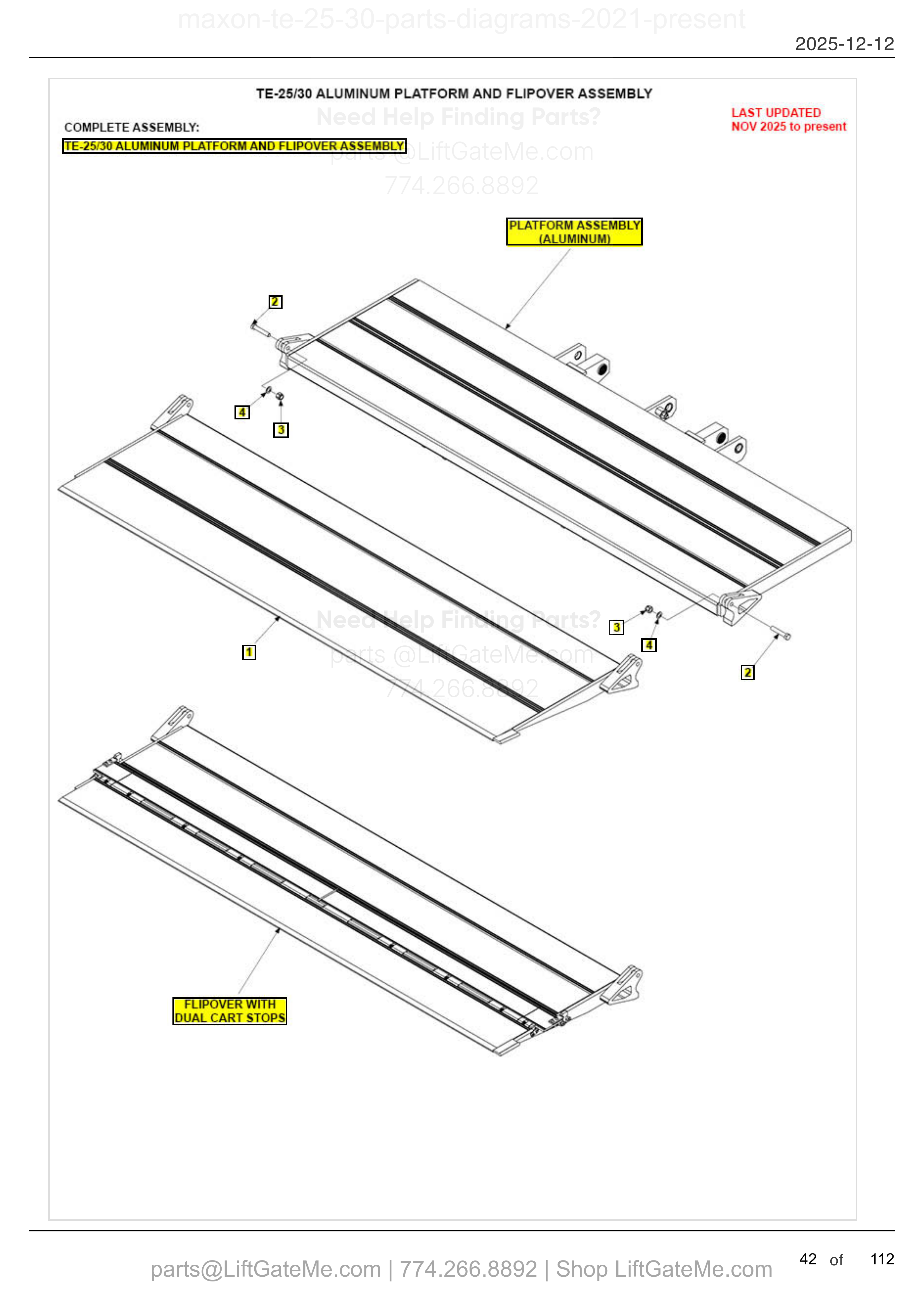 TE-25/30 ALUMINUM PLATFORM AND FLIPOVER ASSEMBLY diagram