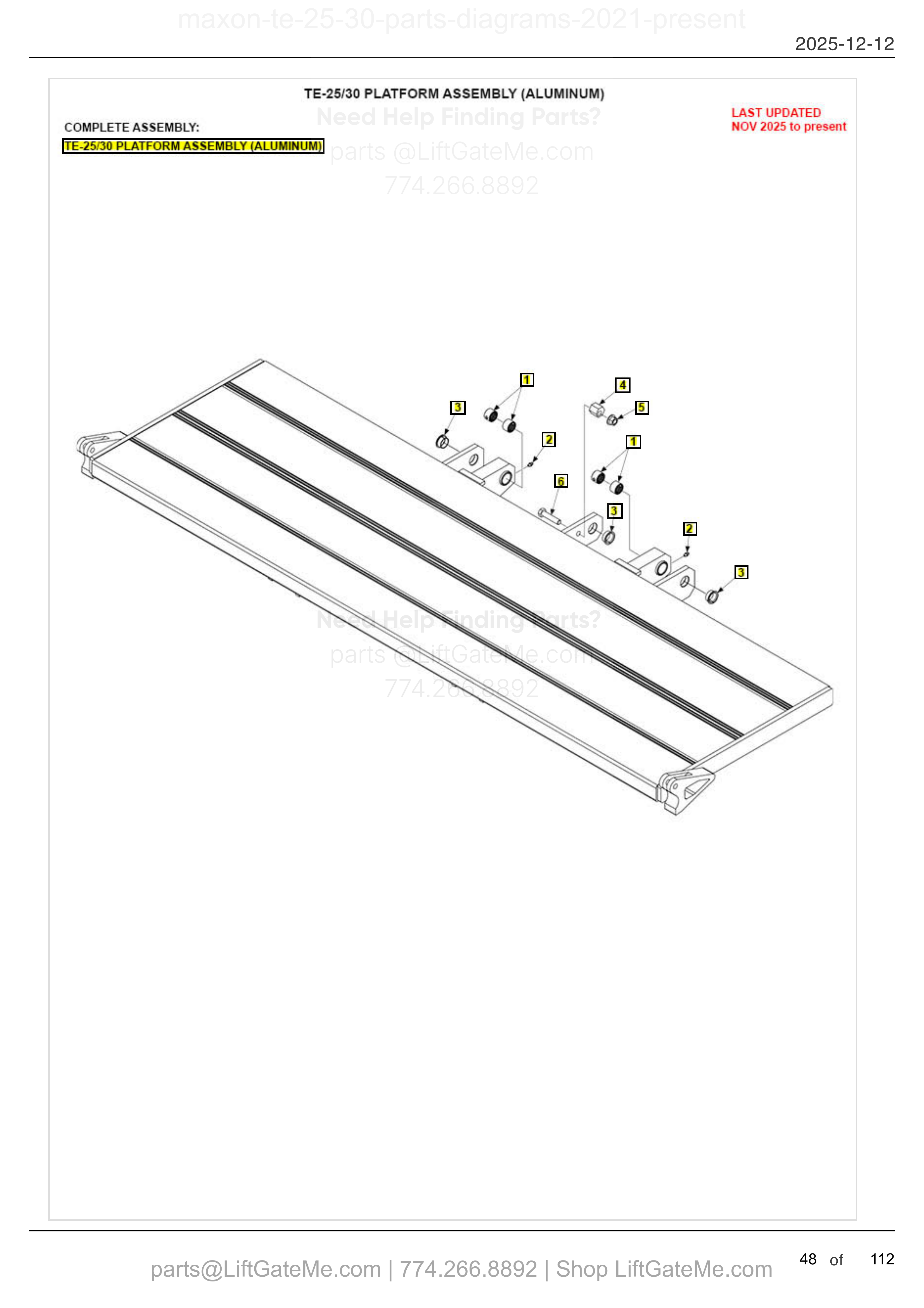 TE-25/30 PLATFORM ASSEMBLY (ALUMINUM) diagram