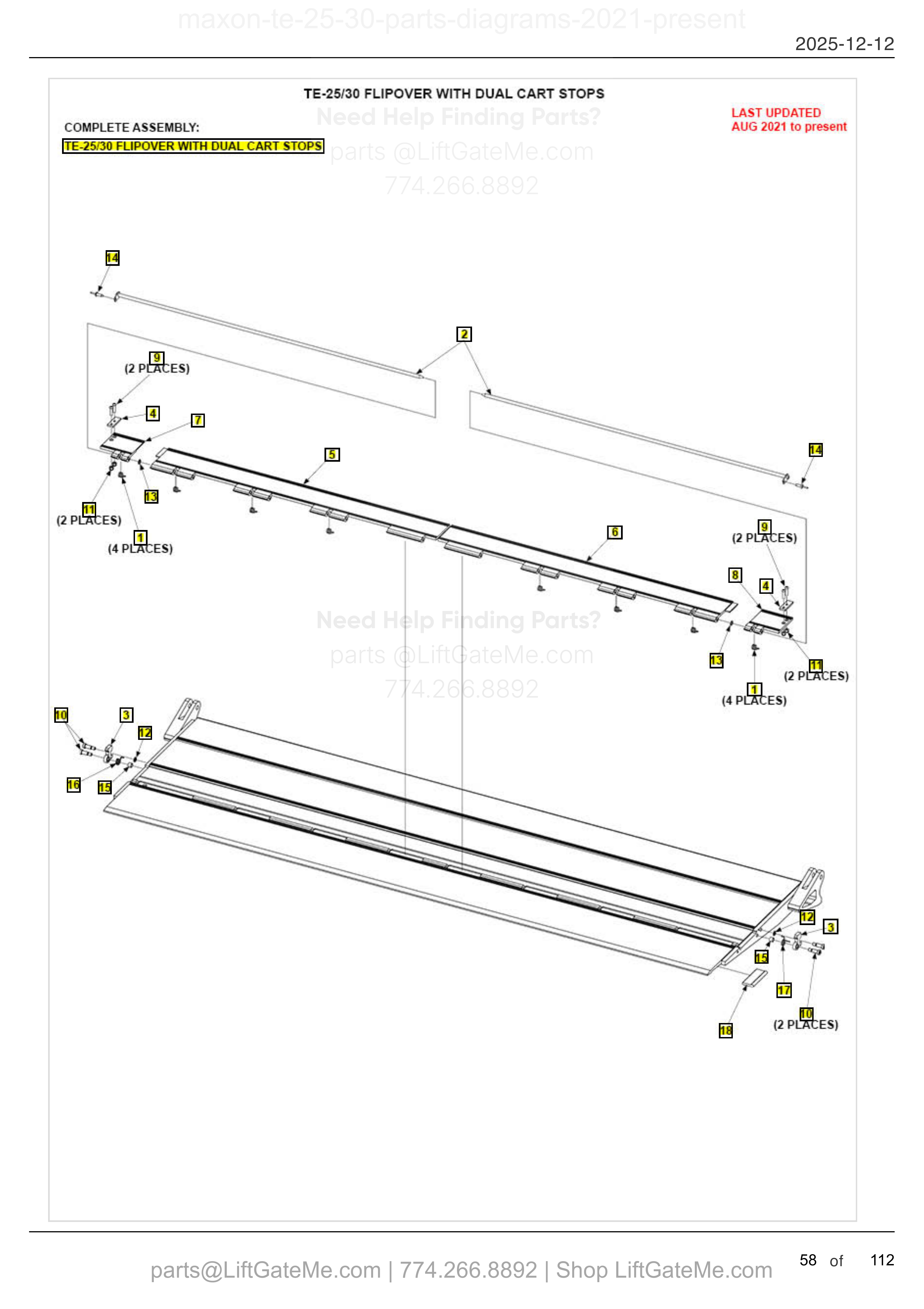 TE-25/30 FLIPOVER WITH DUAL CART STOPS diagram