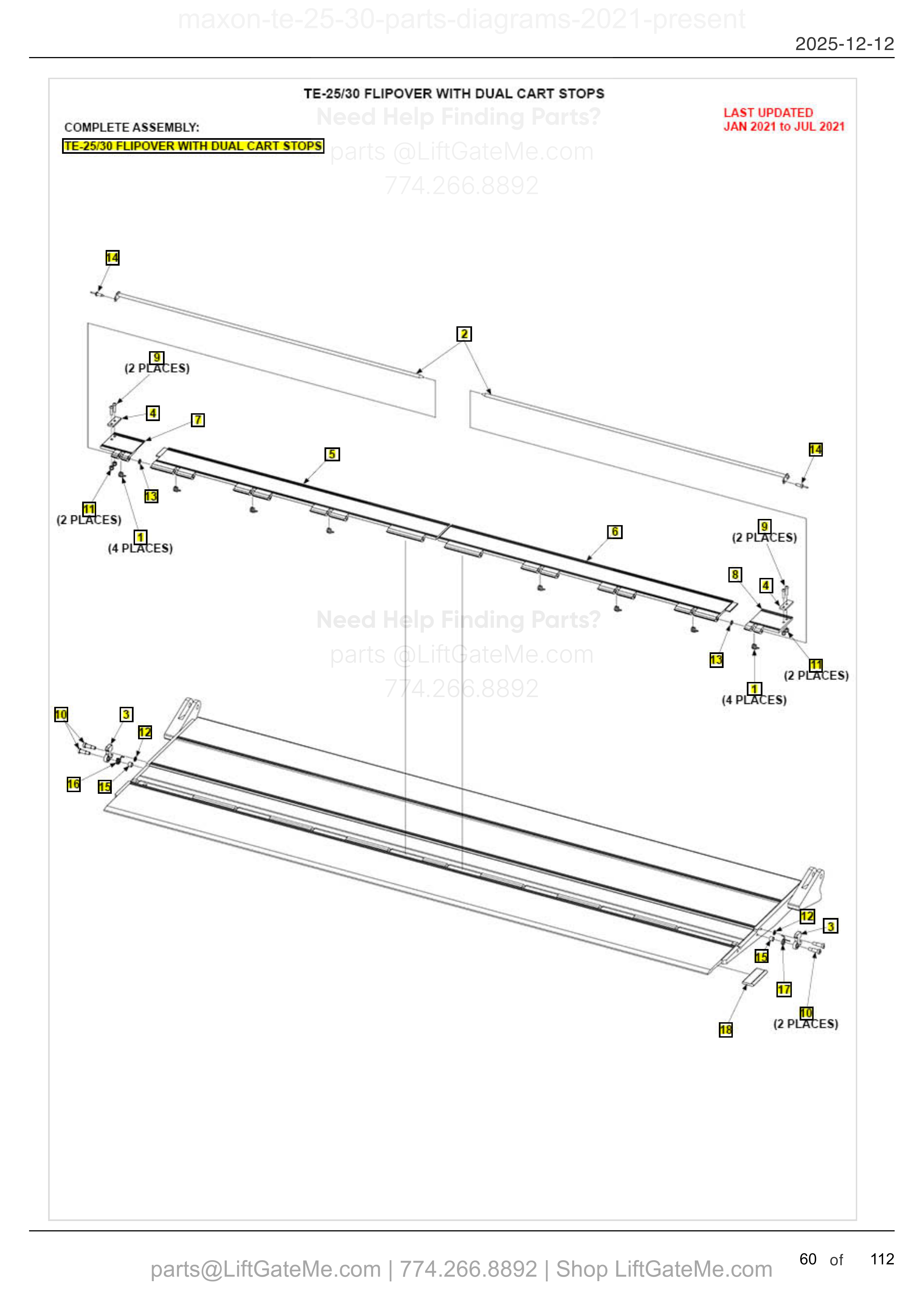 TE-25/30 FLIPOVER WITH DUAL CART STOPS diagram