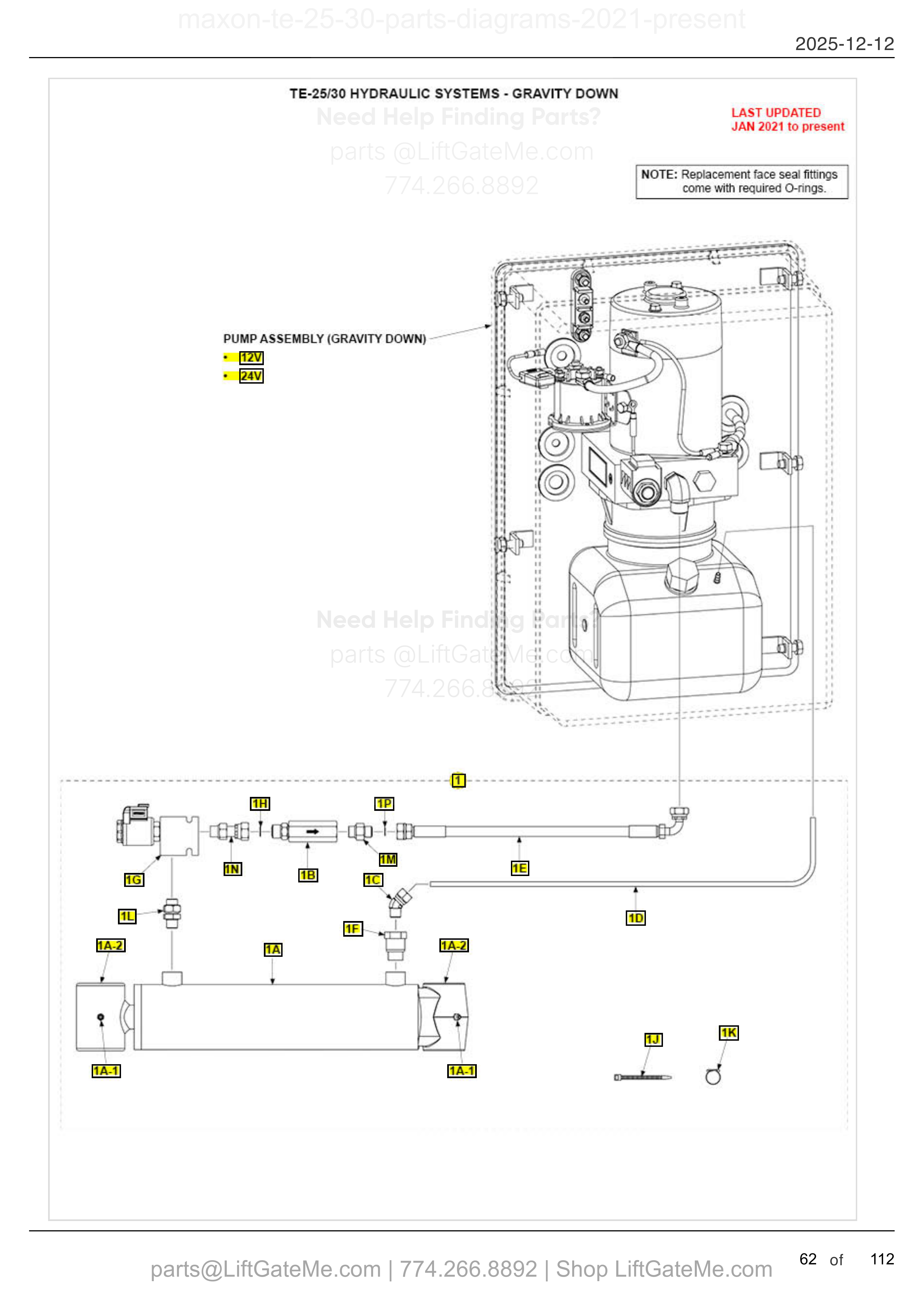 TE-25/30 HYDRAULIC SYSTEMS - GRAVITY DOWN diagram
