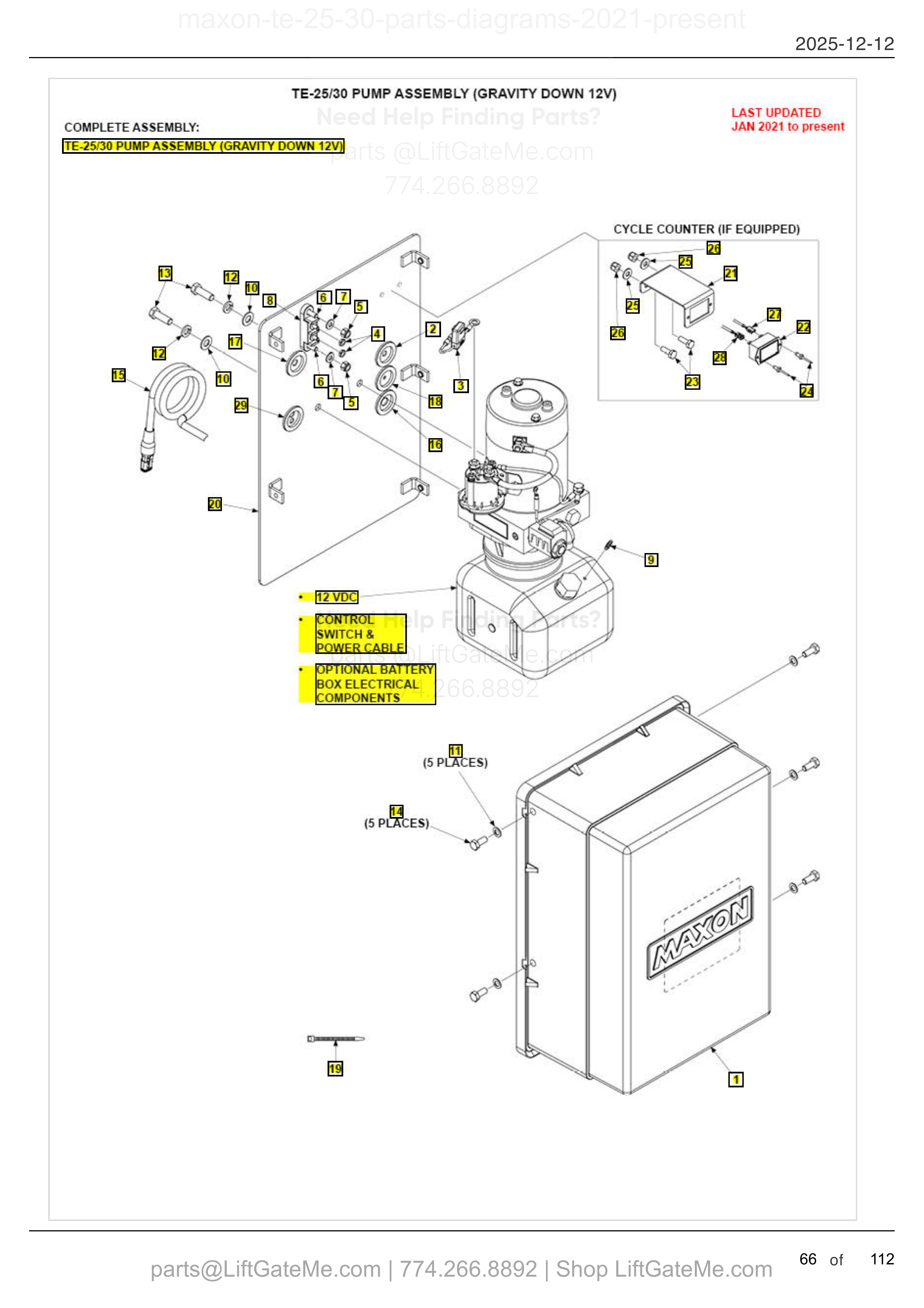 TE-25/30 PUMP ASSEMBLY (GRAVITY DOWN 12V) diagram