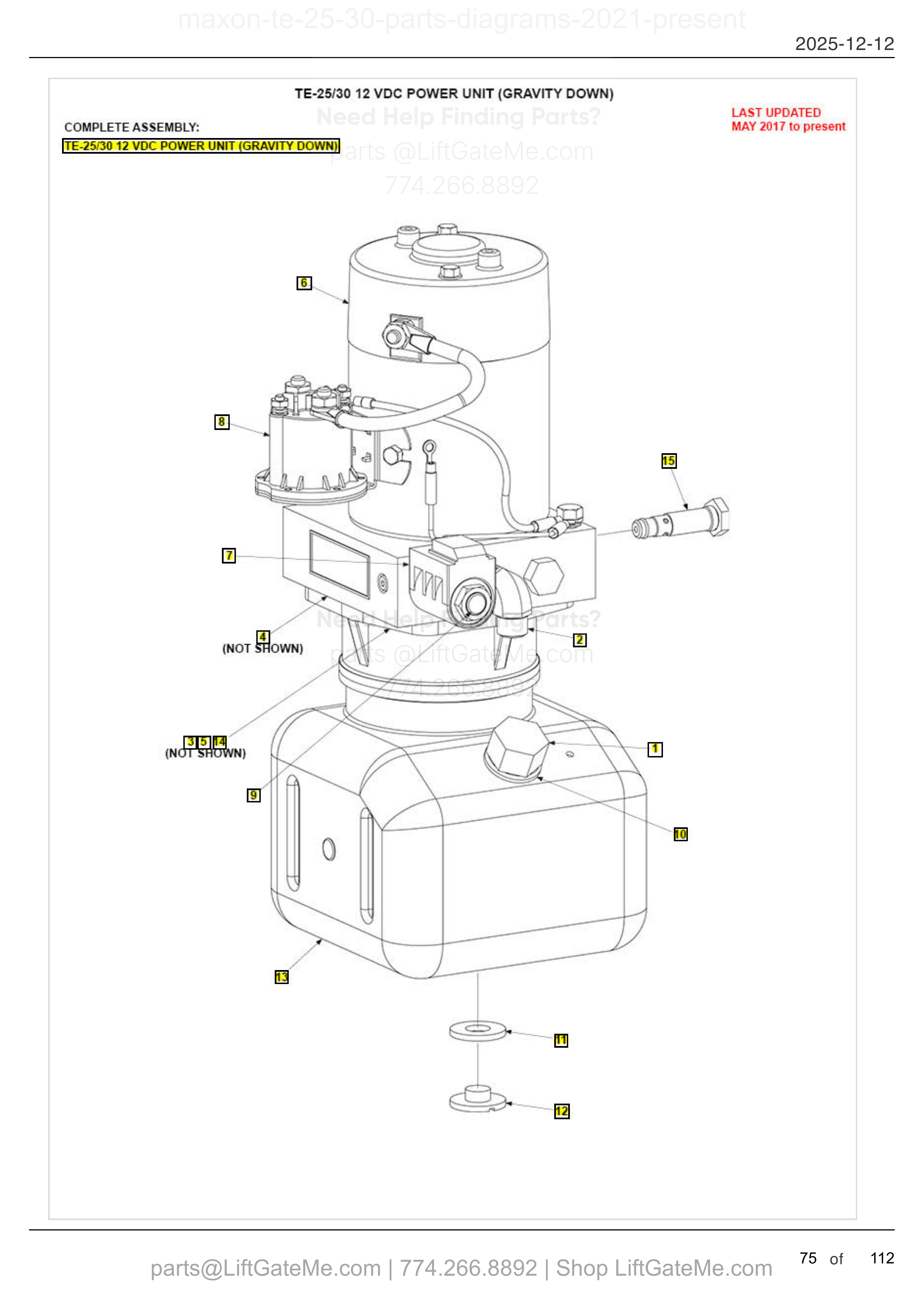 TE-25/30 12 VDC POWER UNIT (GRAVITY DOWN) diagram