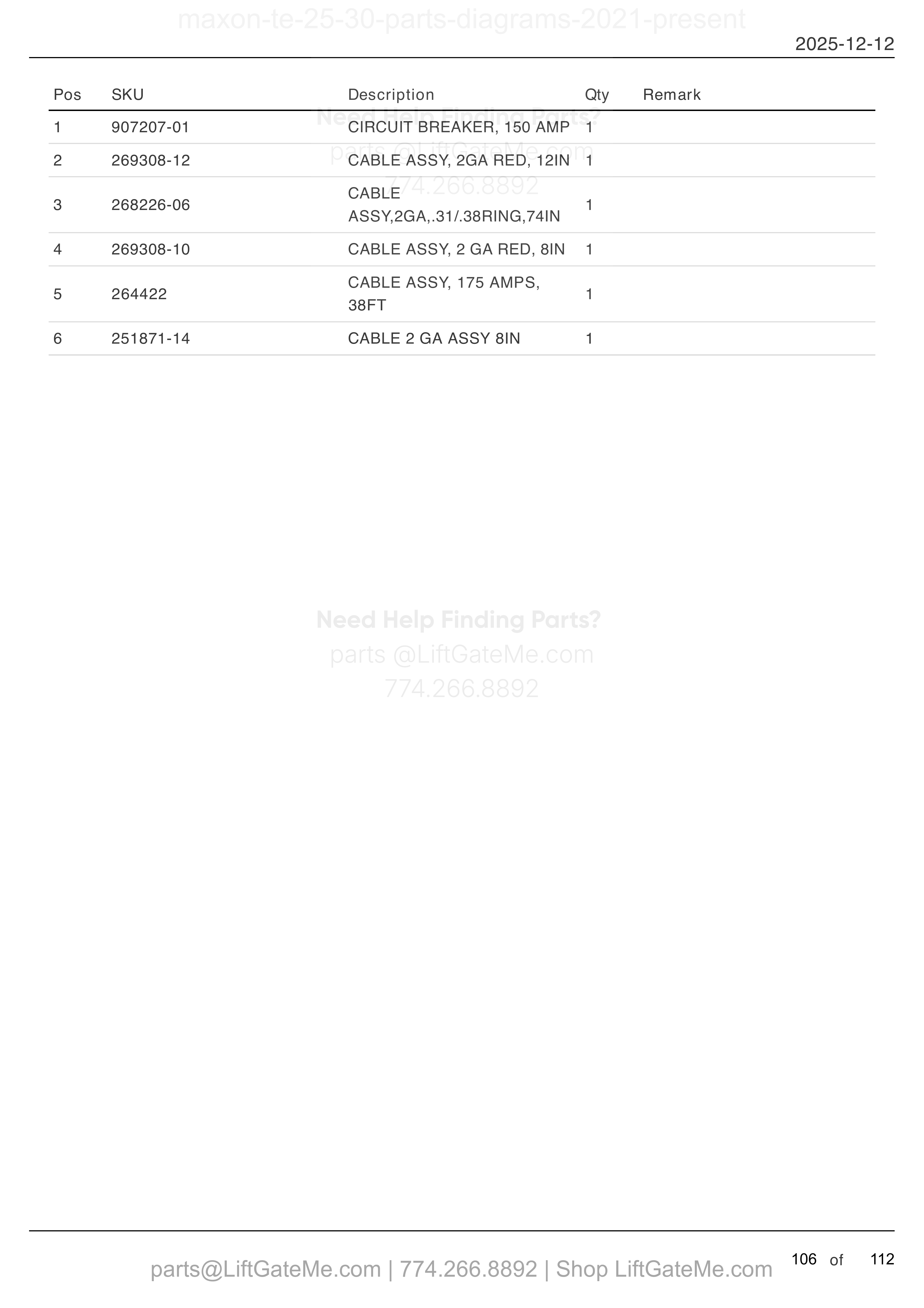 OPTIONAL BATTERY BOX ELECTRICAL COMPONENTS parts table