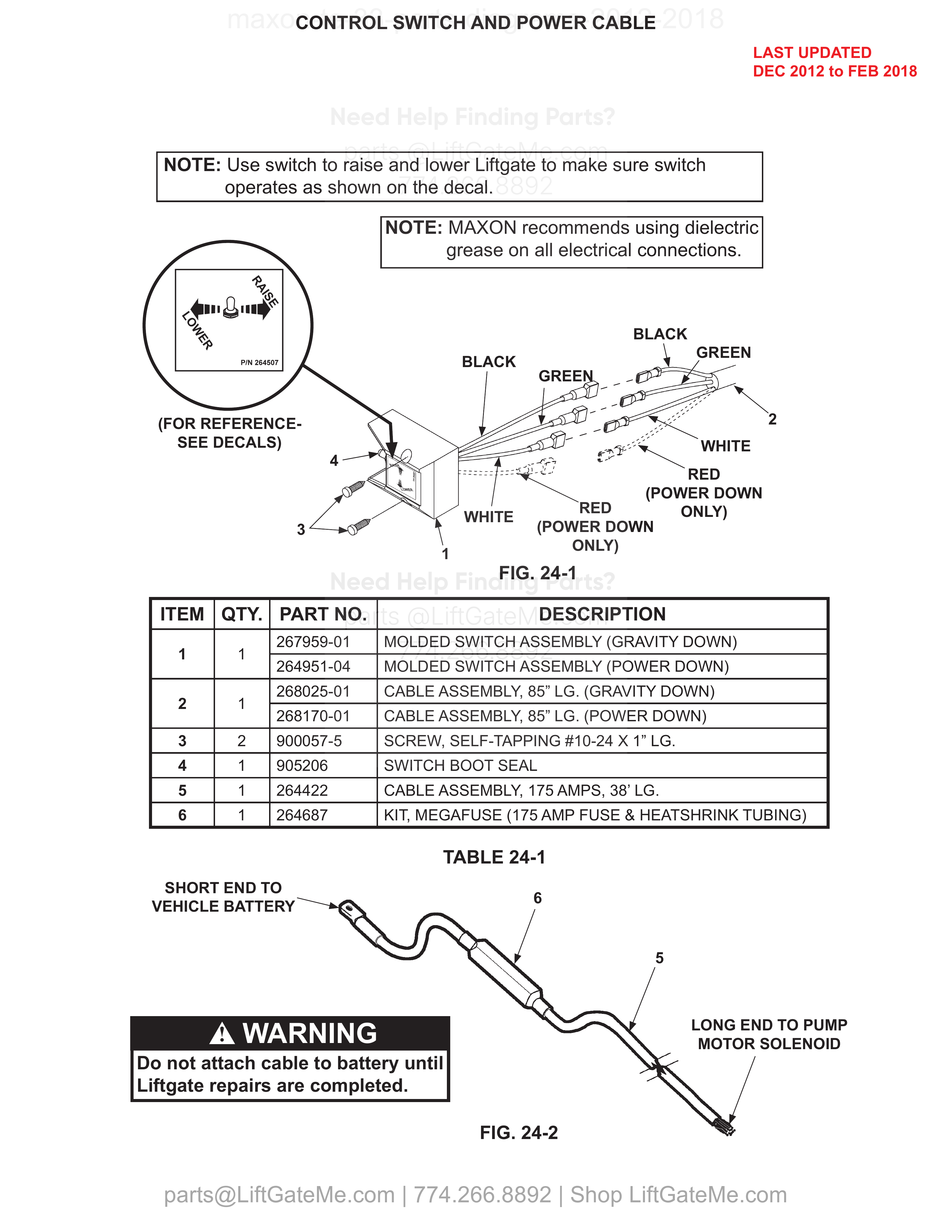 CONTROL SWITCH AND POWER CABLE diagram