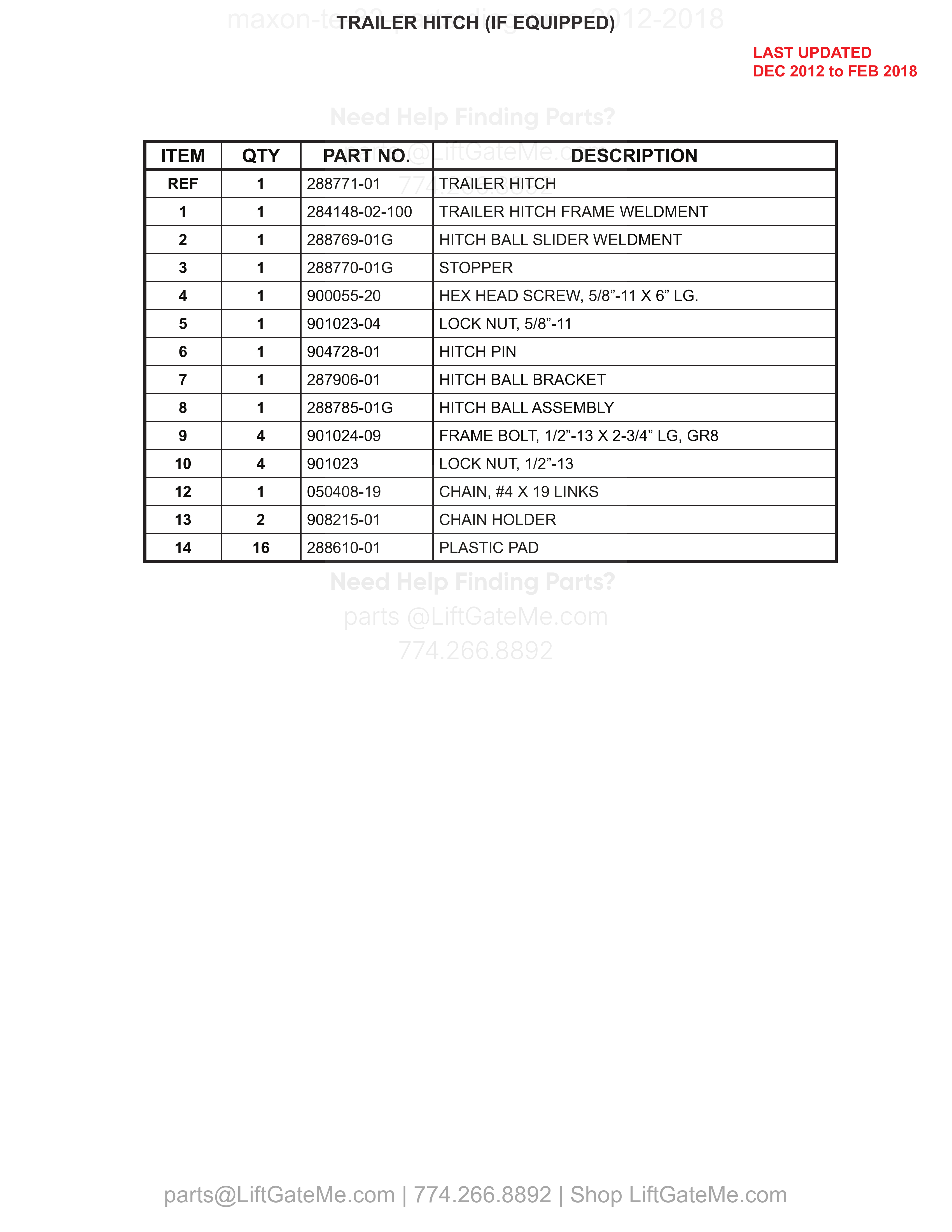 TRAILER HITCH (IF EQUIPPED) parts table