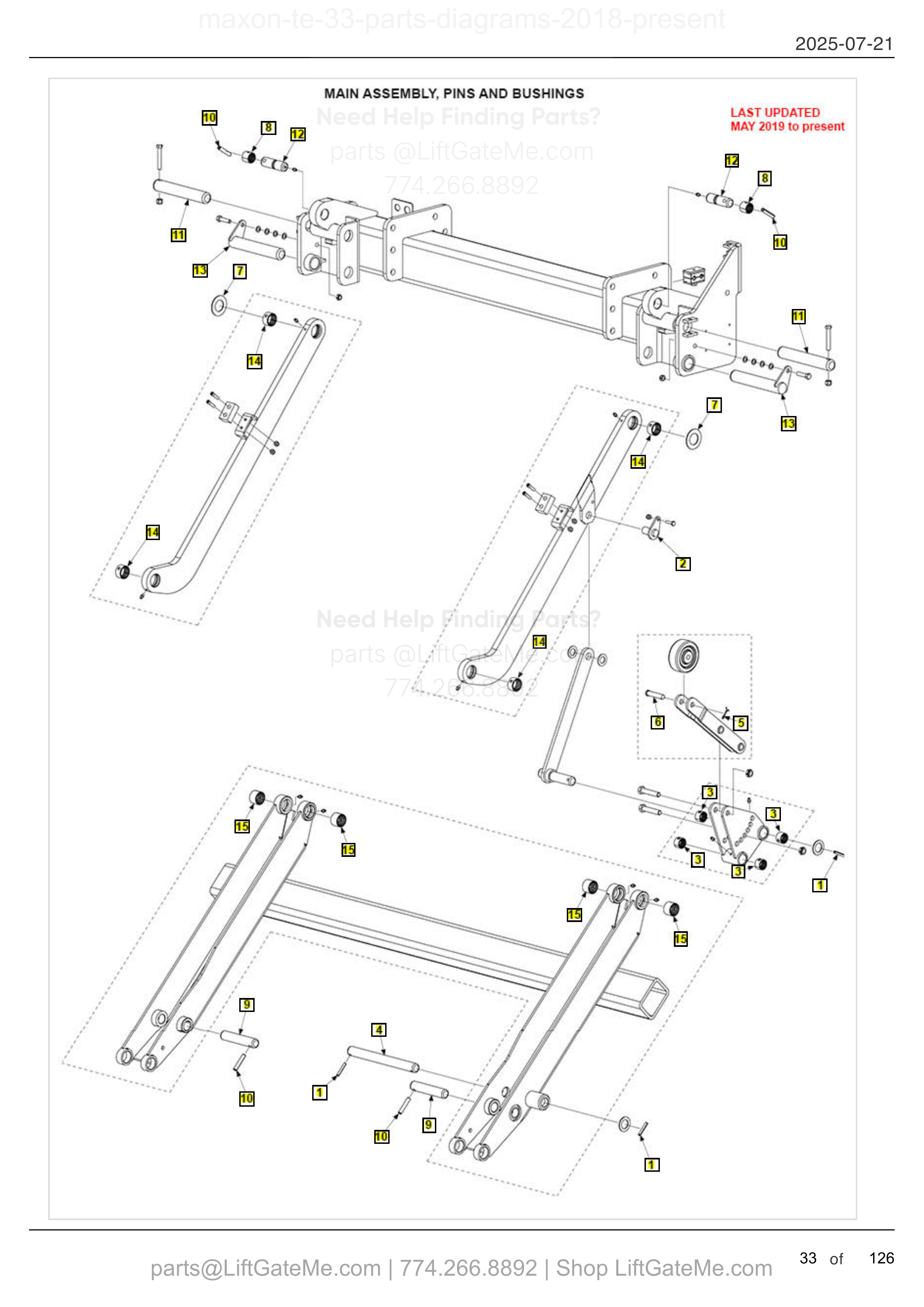 MAIN ASSEMBLY, PINS AND BUSHINGS diagram