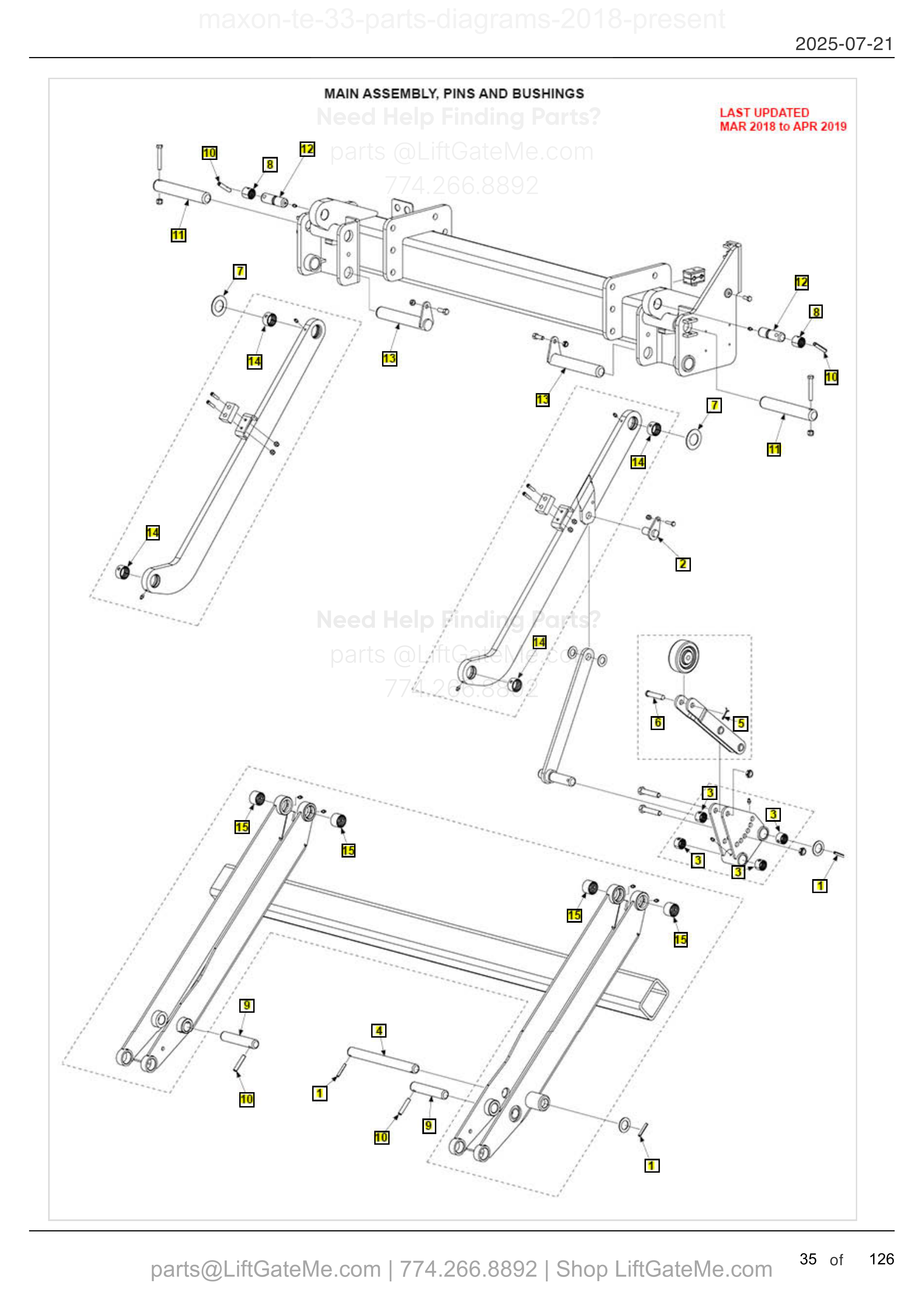 MAIN ASSEMBLY, PINS AND BUSHINGS diagram