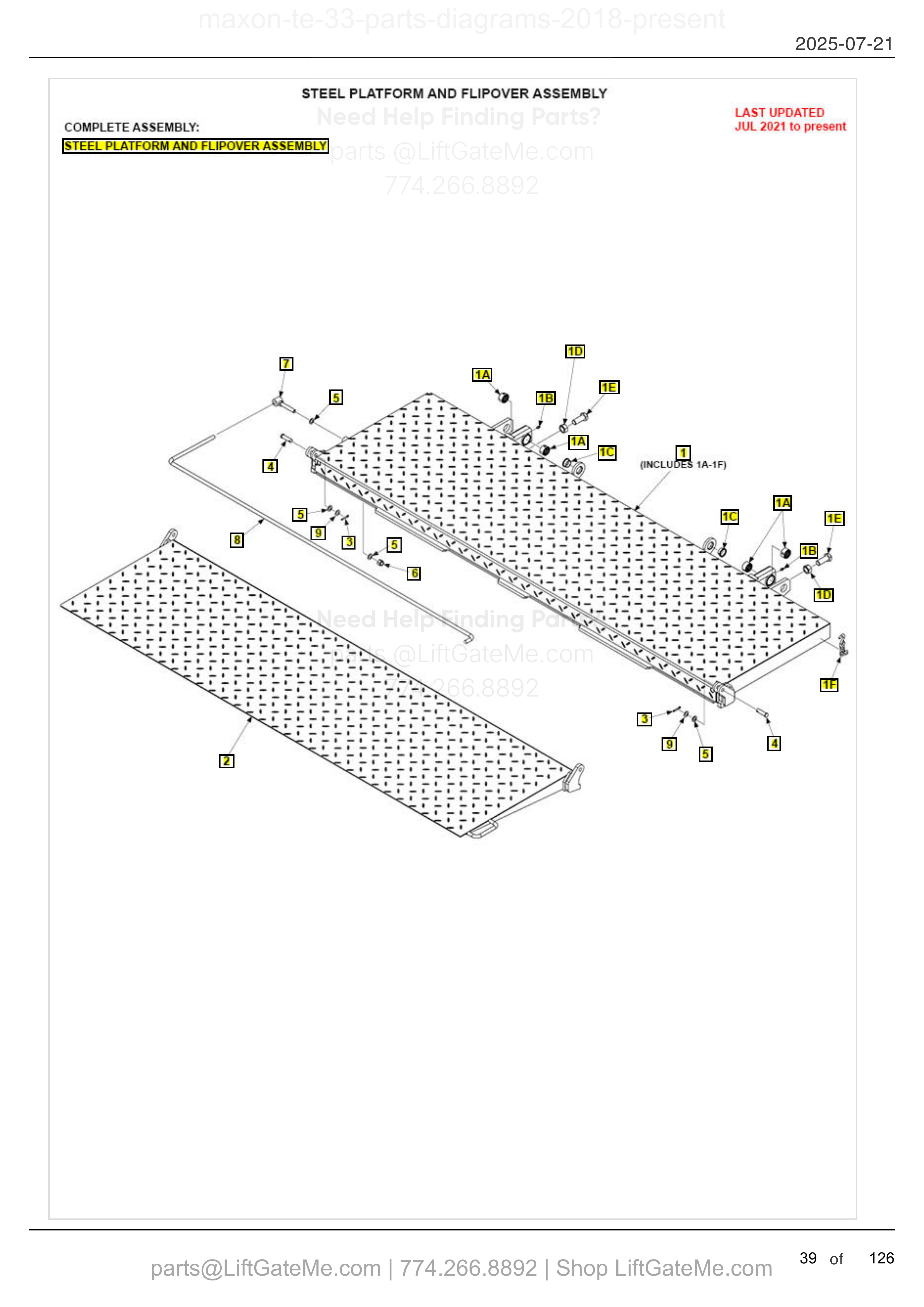 STEEL PLATFORM AND FLIPOVER ASSEMBLY diagram