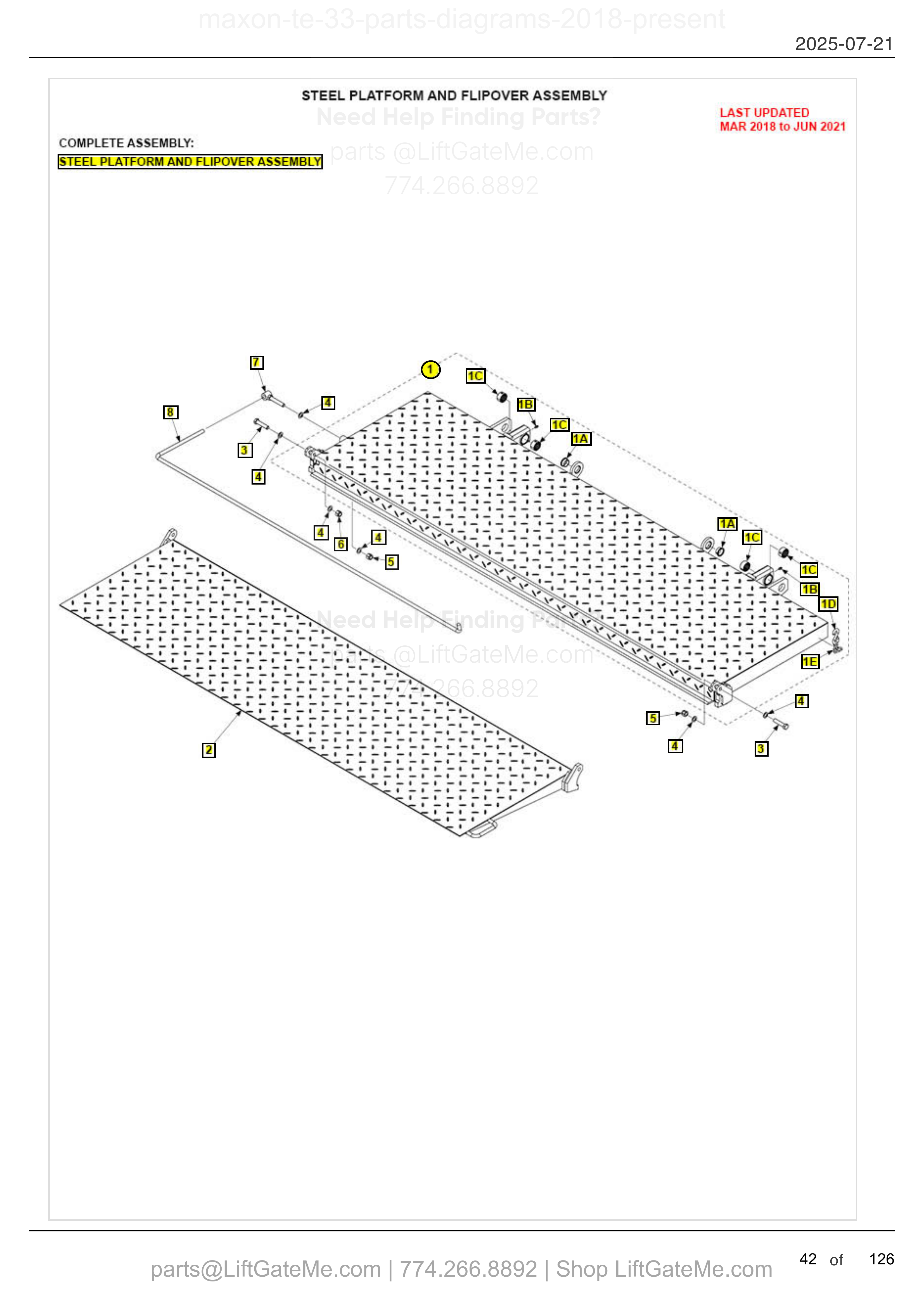STEEL PLATFORM AND FLIPOVER ASSEMBLY diagram