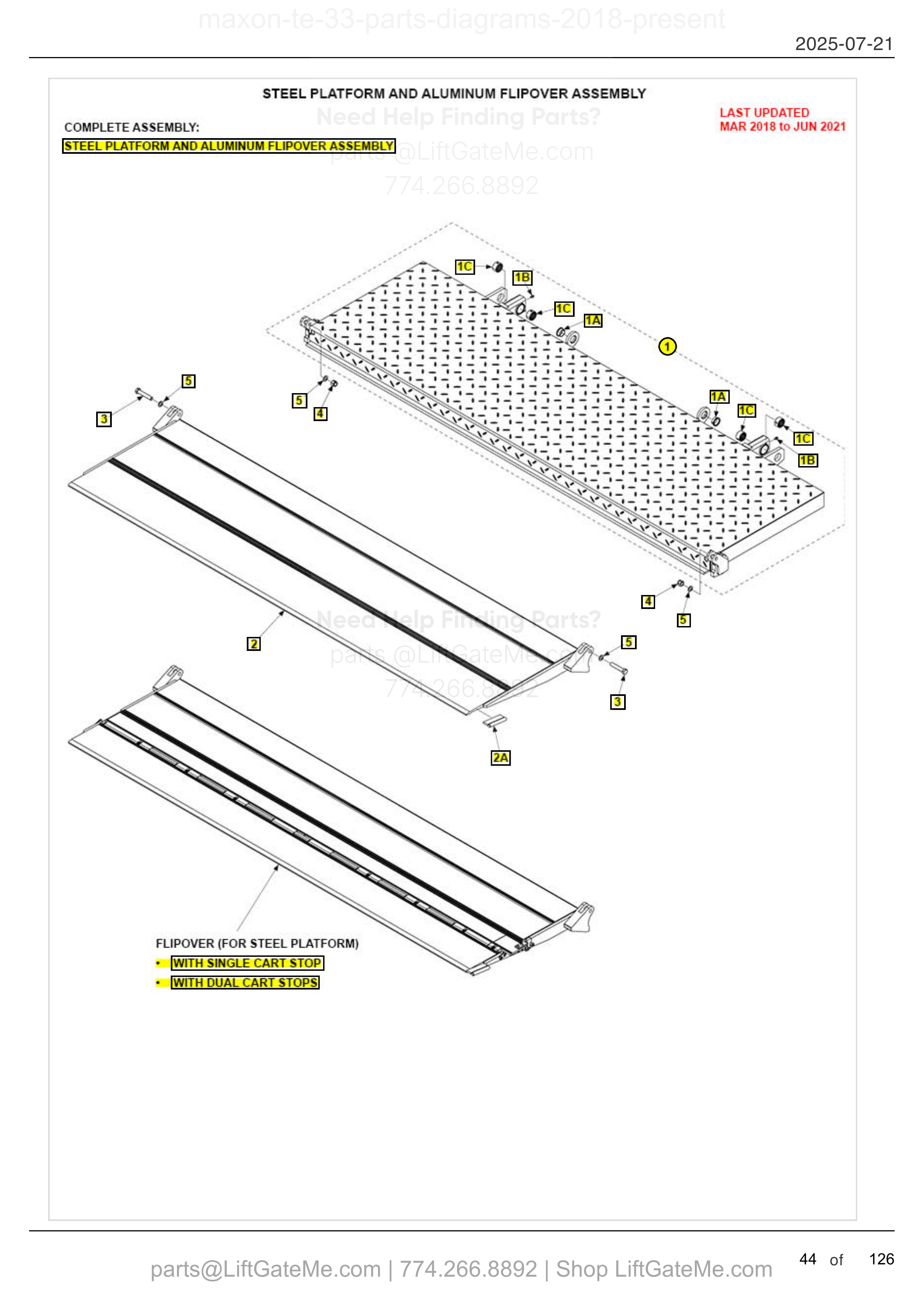 STEEL PLATFORM AND ALUMINUM FLIPOVER ASSEMBLY diagram