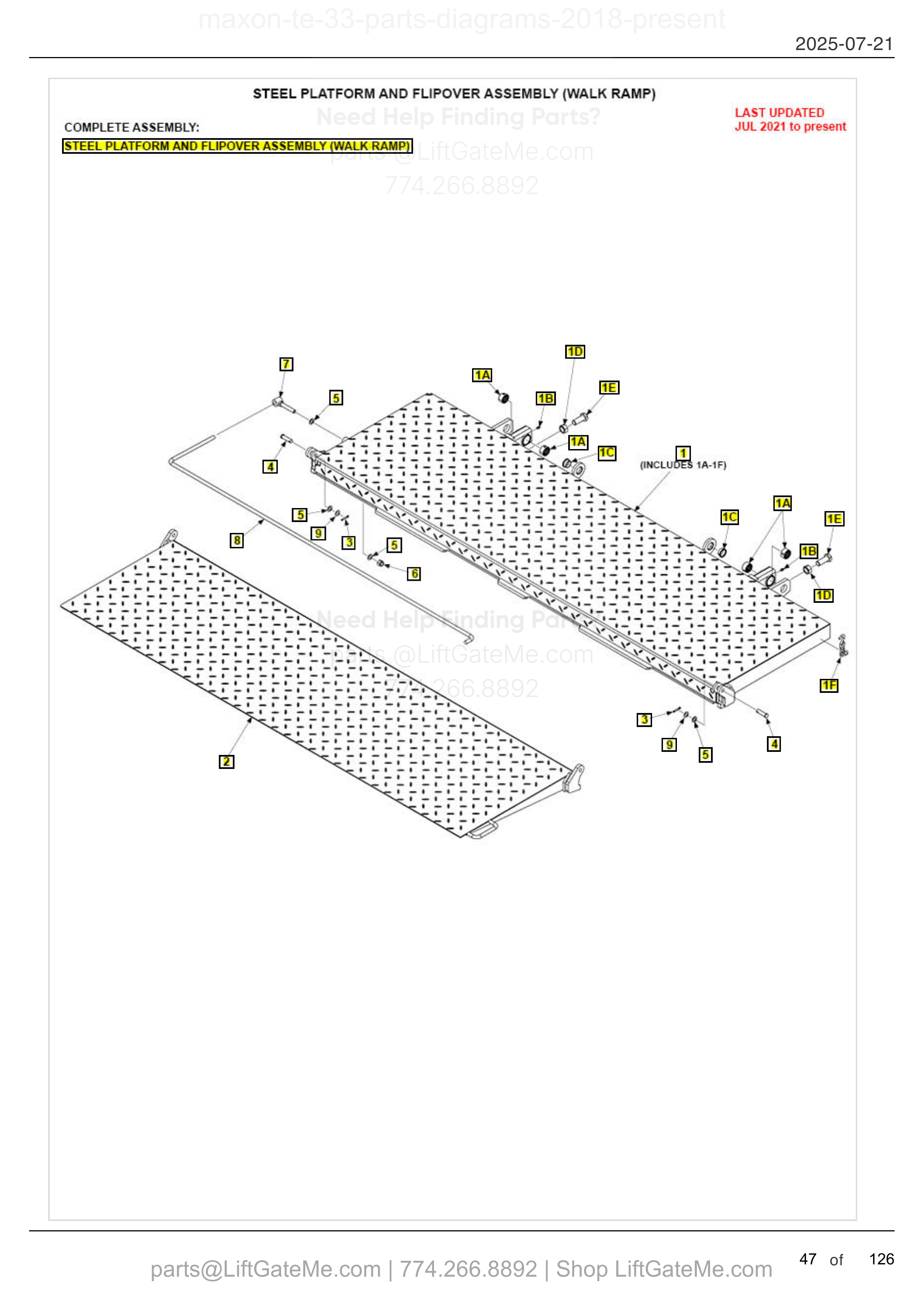 STEEL PLATFORM AND FLIPOVER ASSEMBLY (WALK RAMP) diagram