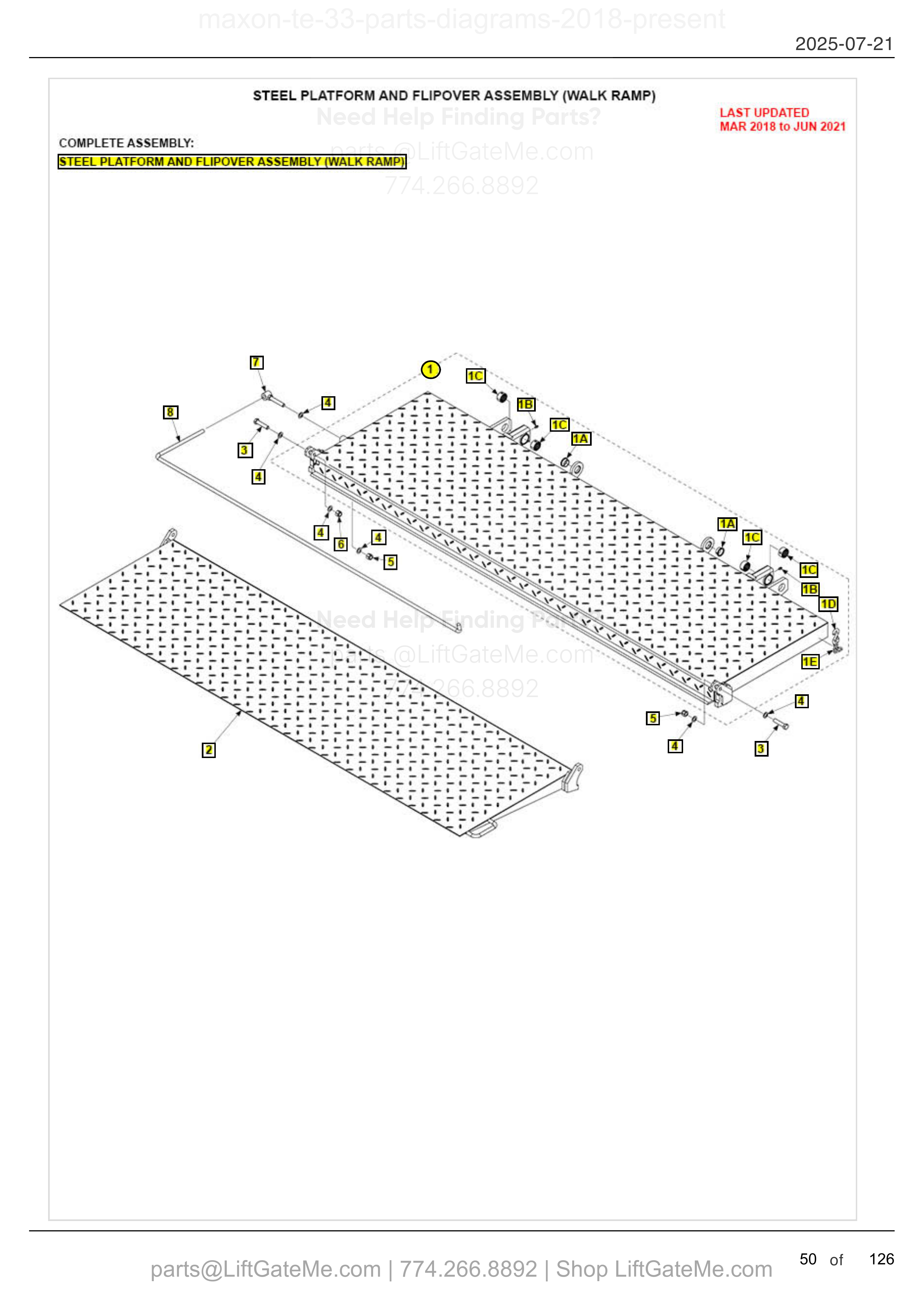 STEEL PLATFORM AND FLIPOVER ASSEMBLY (WALK RAMP) diagram