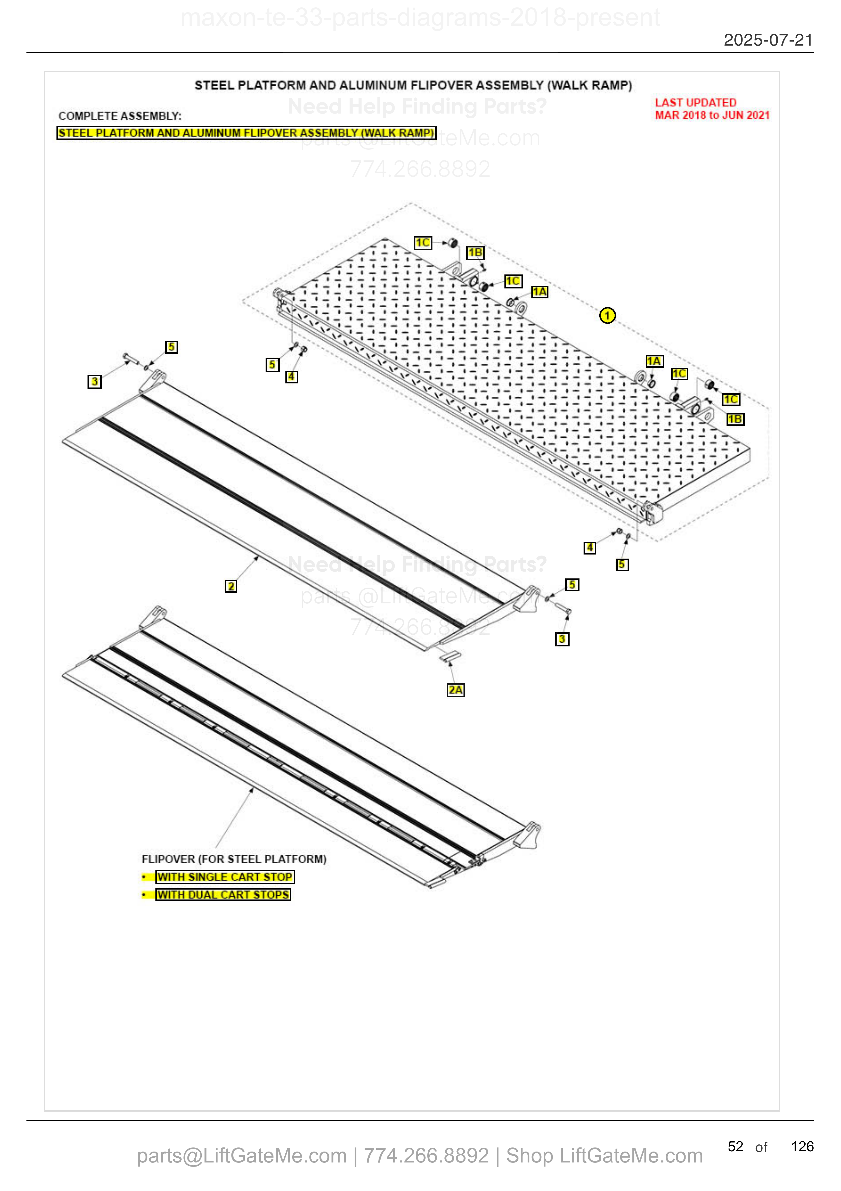 STEEL PLATFORM AND ALUMINUM FLIPOVER ASSEMBLY (WALK RAMP) diagram