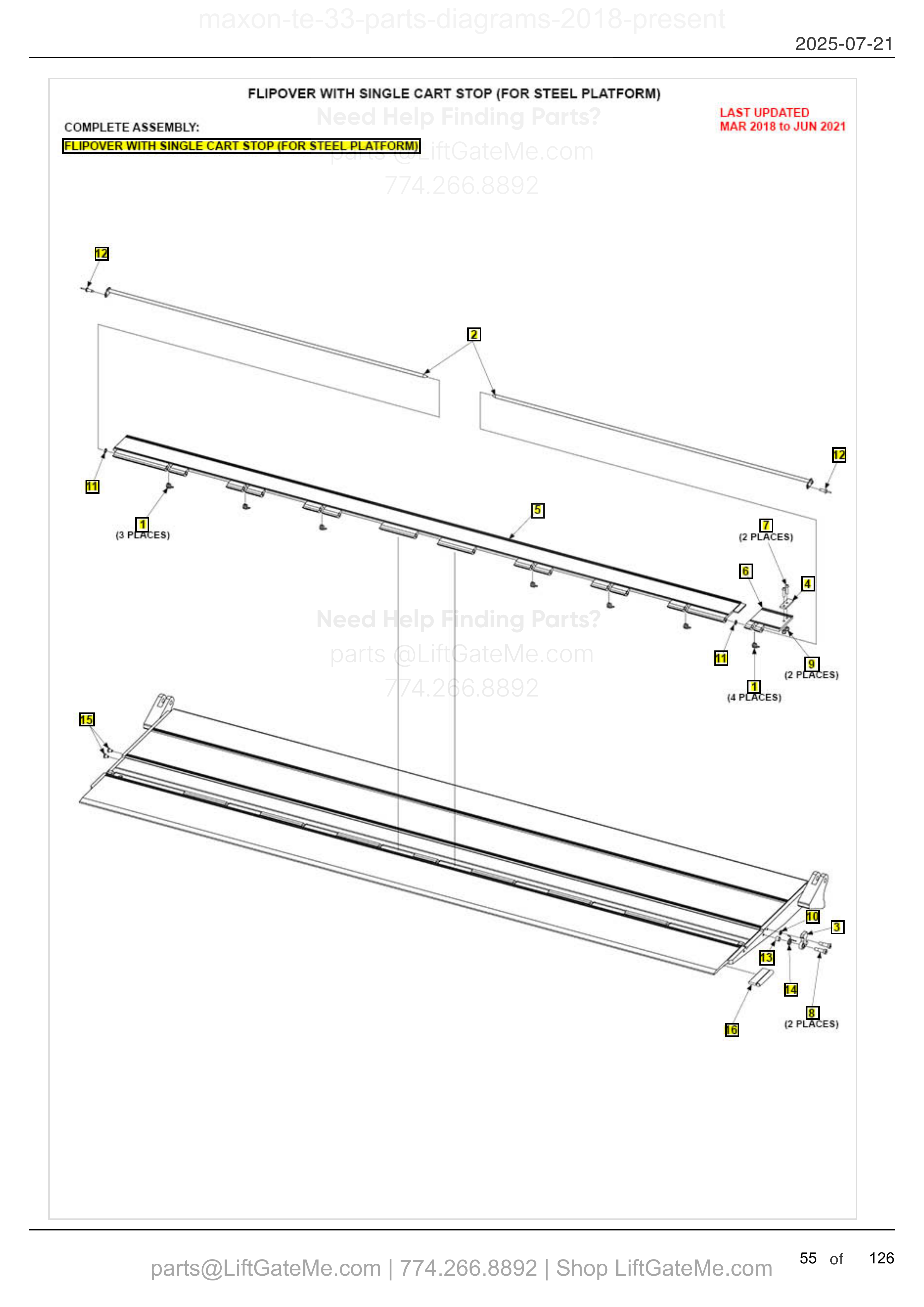 FLIPOVER WITH SINGLE CART STOP (FOR STEEL PLATFORM) diagram