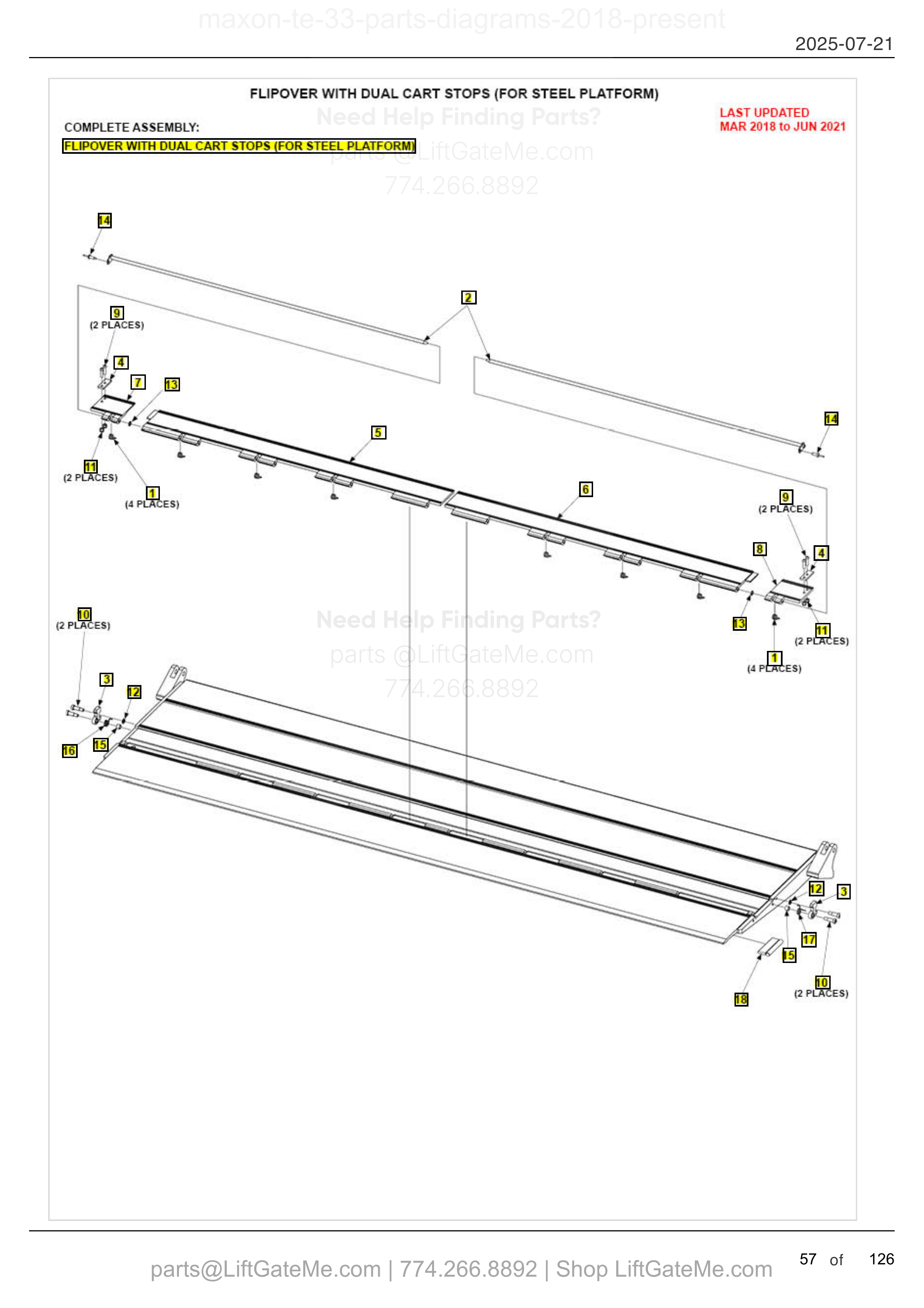 FLIPOVER WITH DUAL CART STOPS (FOR STEEL PLATFORM) diagram