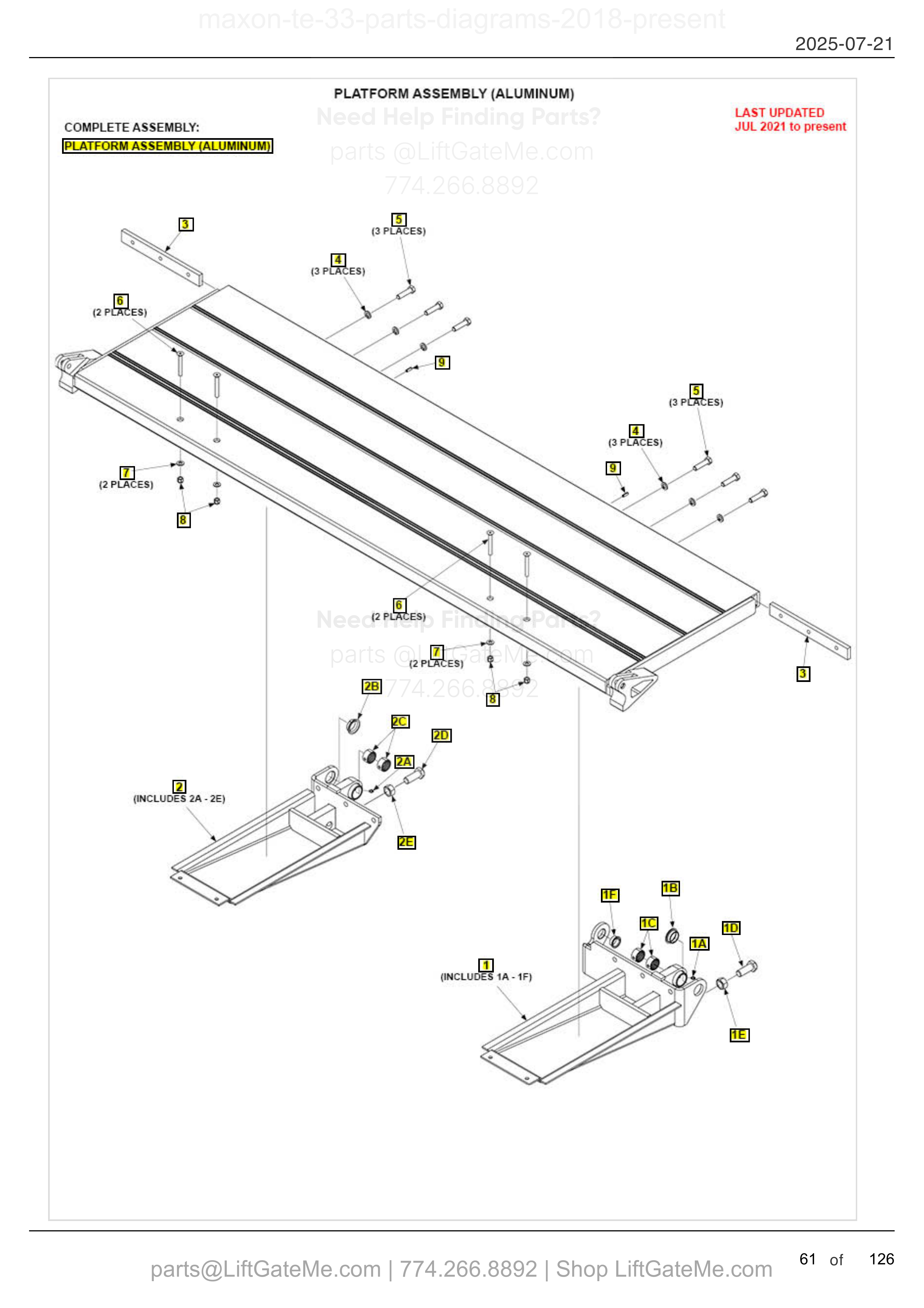 PLATFORM ASSEMBLY (ALUMINUM) diagram