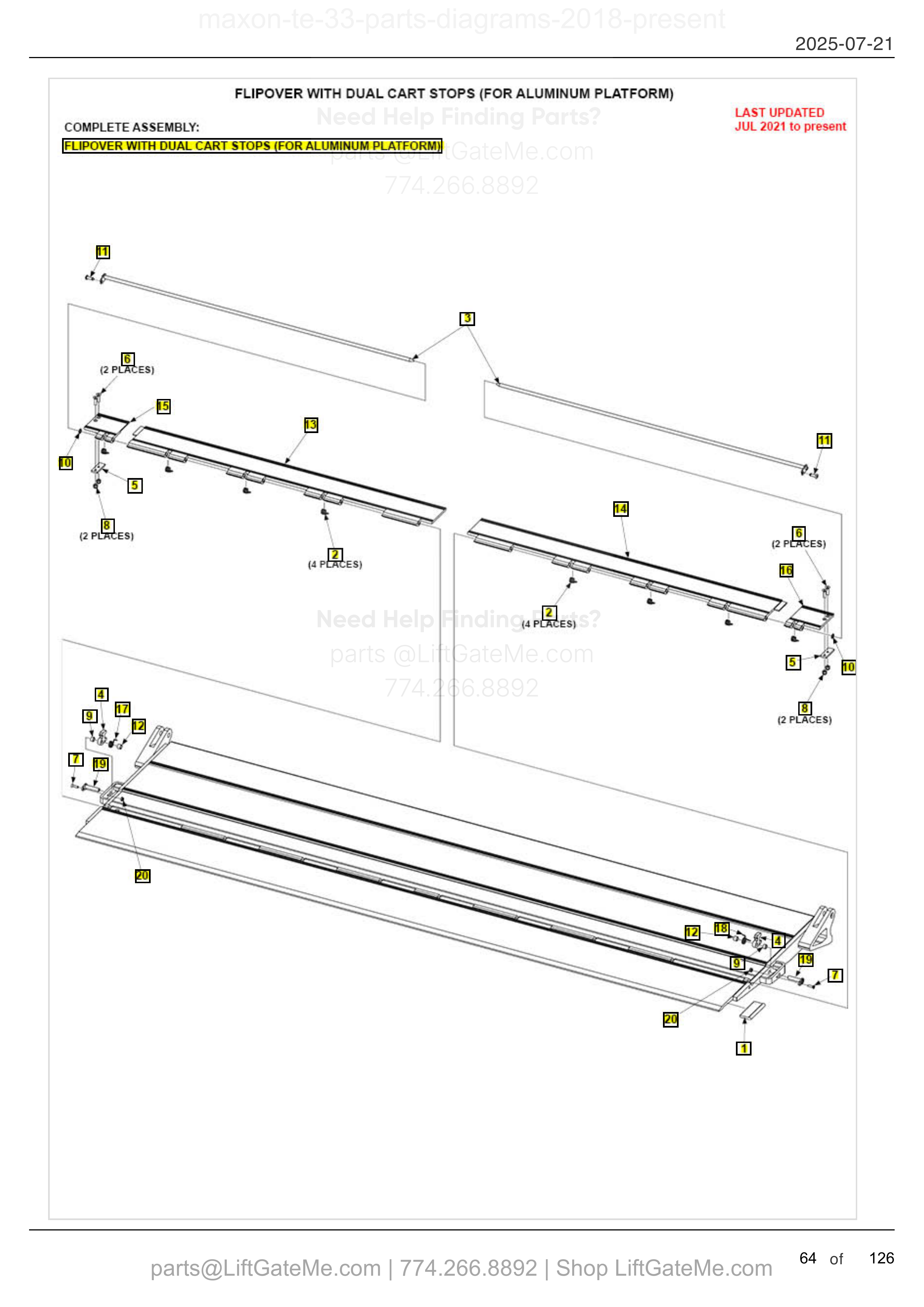 FLIPOVER WITH DUAL CART STOPS (FOR ALUMINUM PLATFORM) diagram
