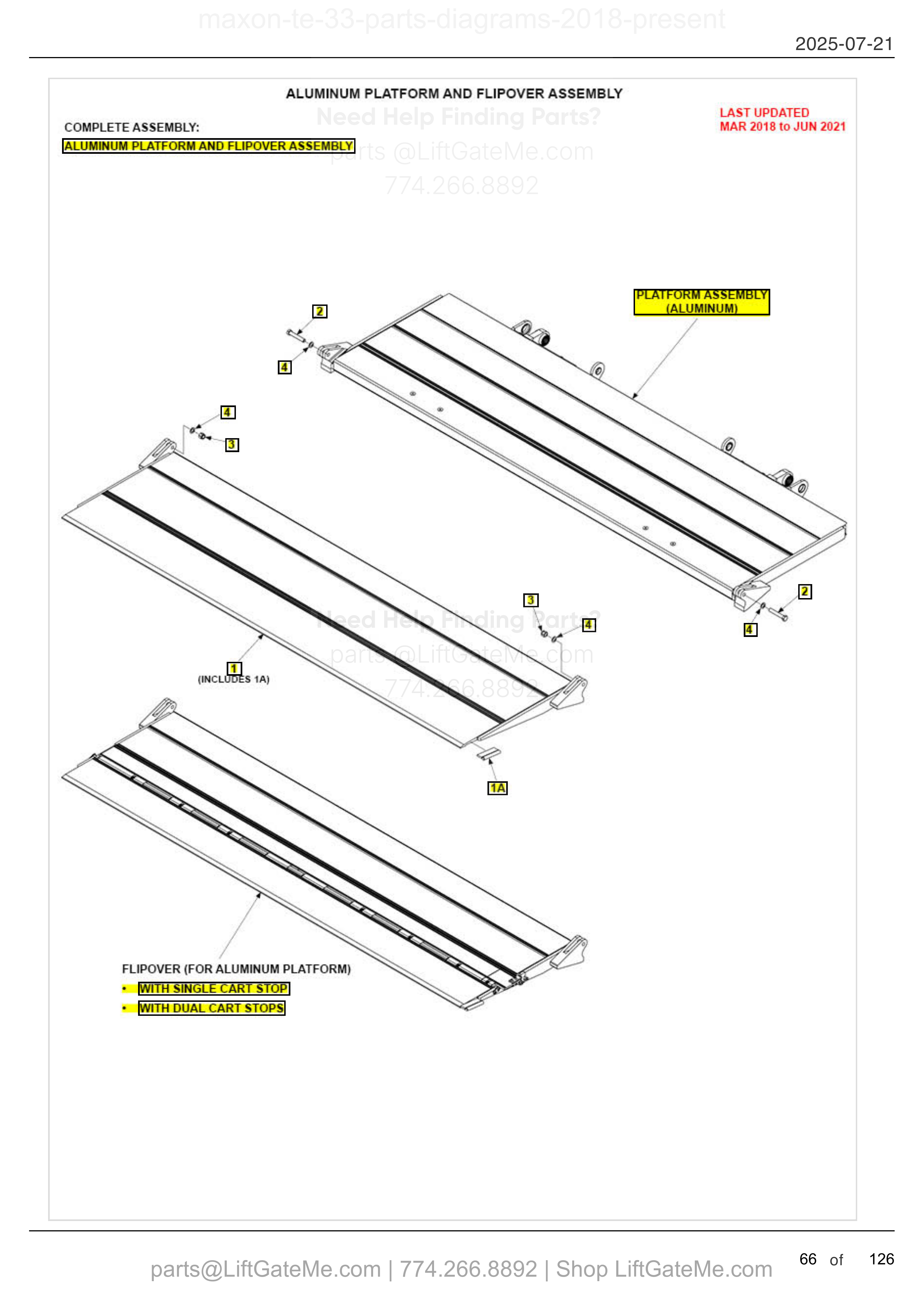 ALUMINUM PLATFORM AND FLIPOVER ASSEMBLY diagram