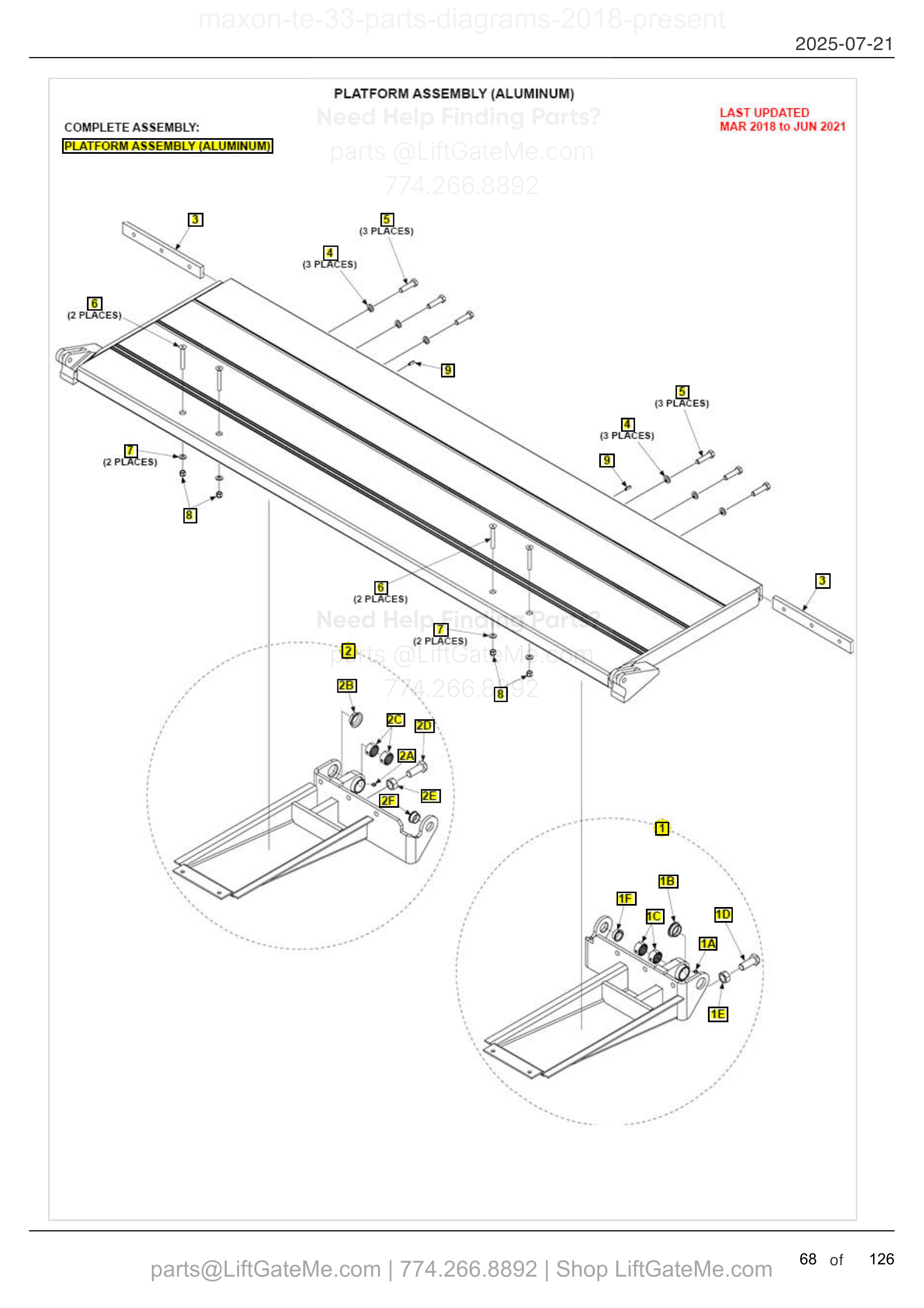 PLATFORM ASSEMBLY (ALUMINUM) diagram