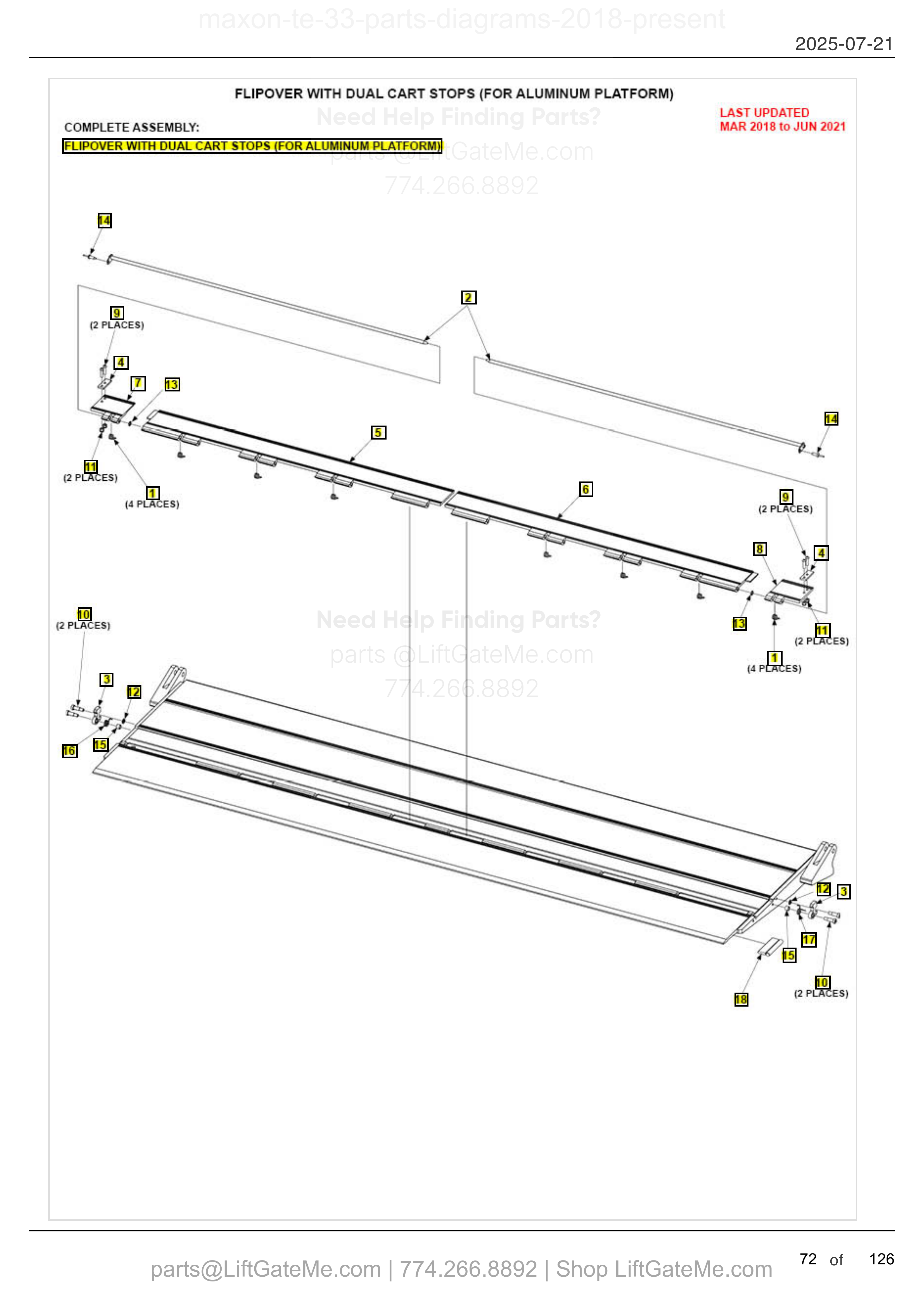 FLIPOVER WITH DUAL CART STOPS (FOR ALUMINUM PLATFORM) diagram