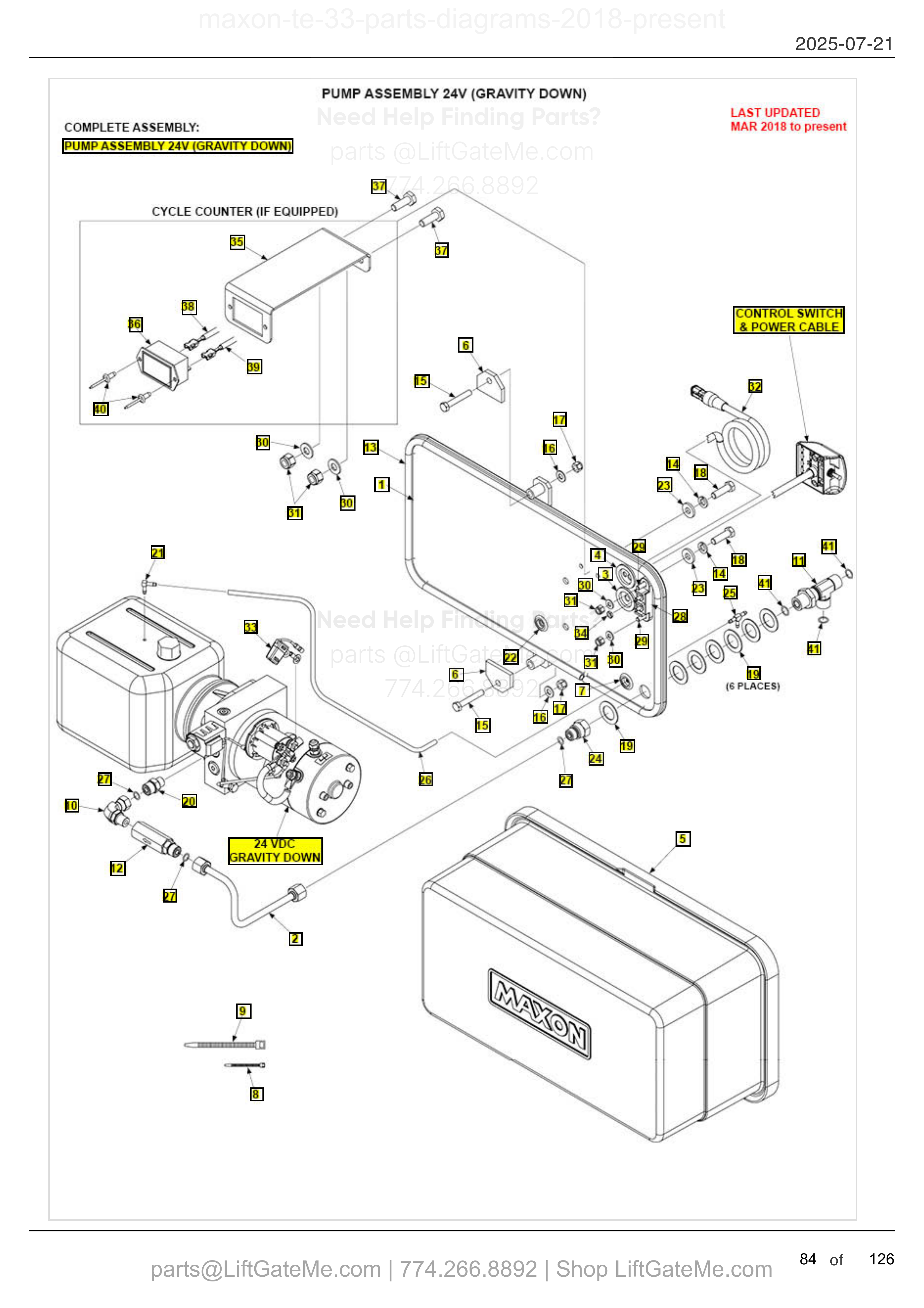 PUMP ASSEMBLY 24V (GRAVITY DOWN) diagram