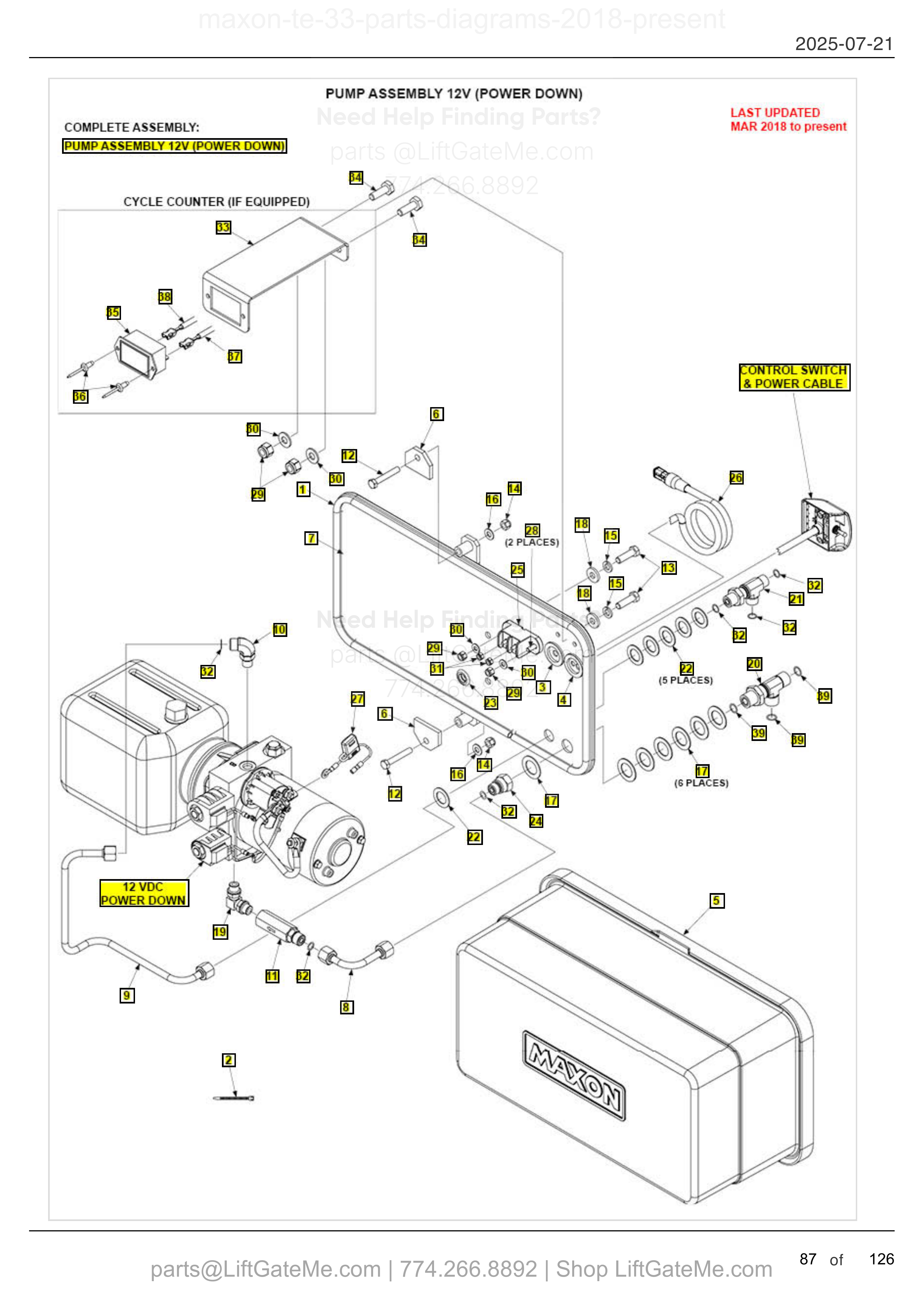 PUMP ASSEMBLY 12V (POWER DOWN) diagram