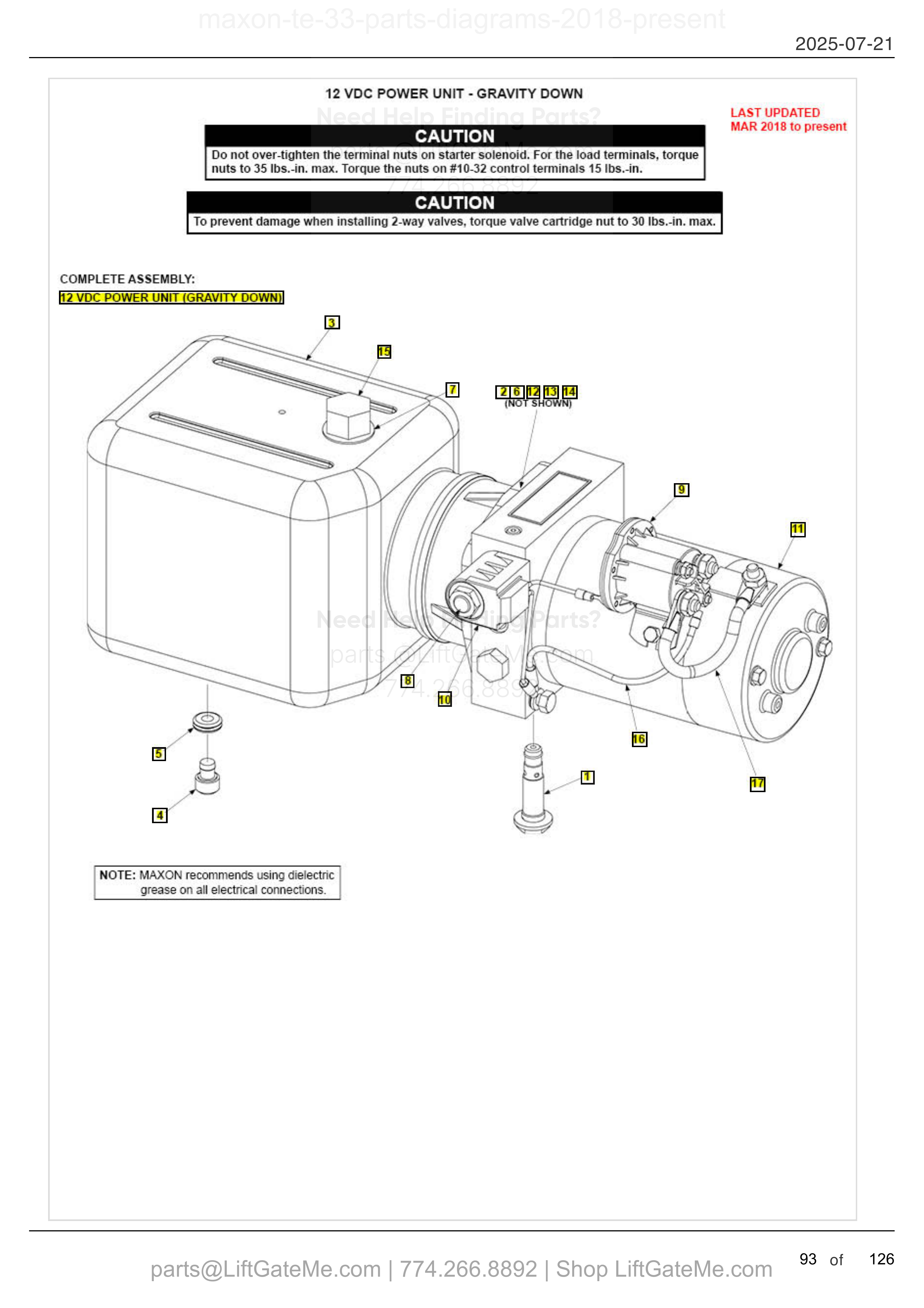 12 VDC POWER UNIT - GRAVITY DOWN diagram