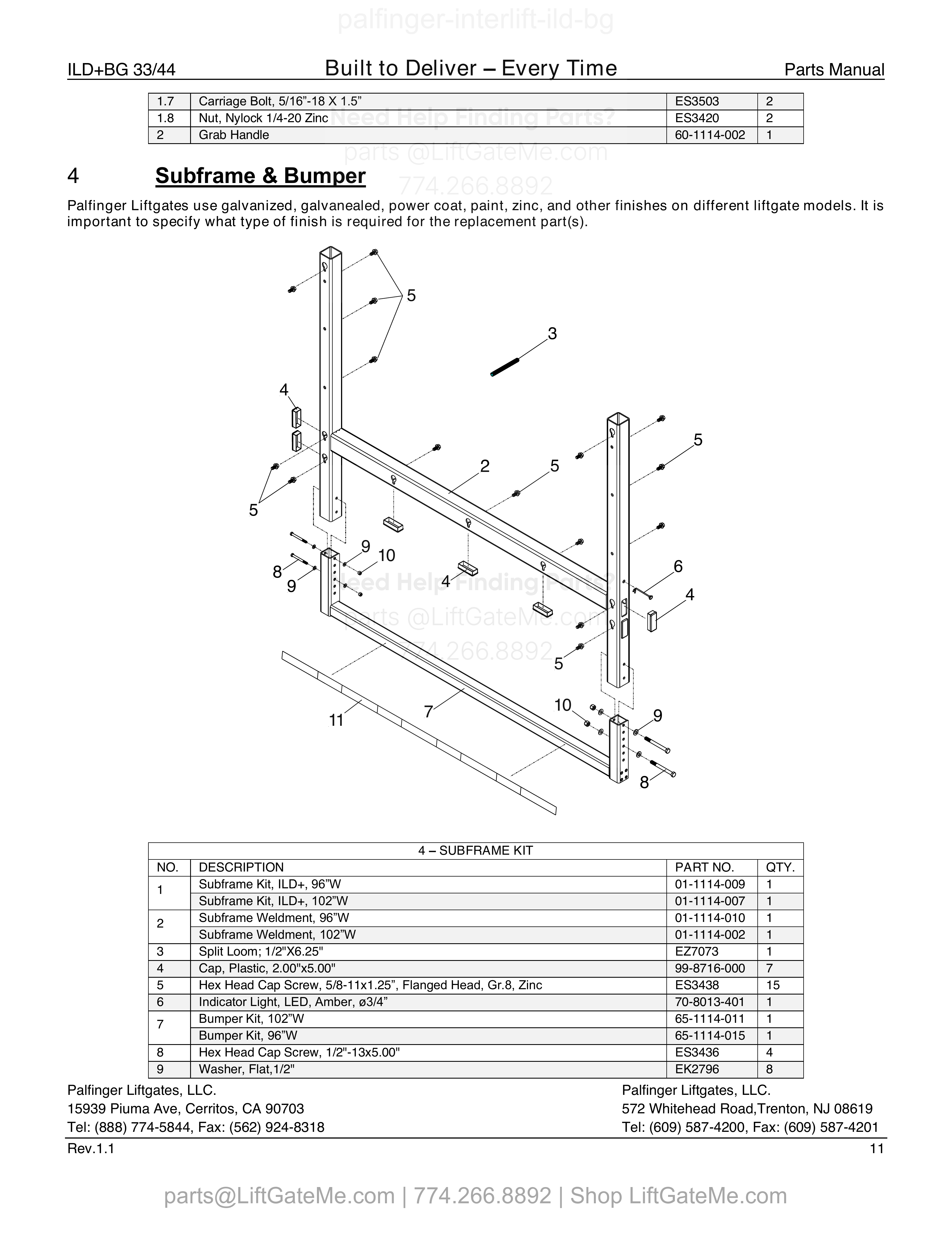 Foot Step Kit (continued) parts table